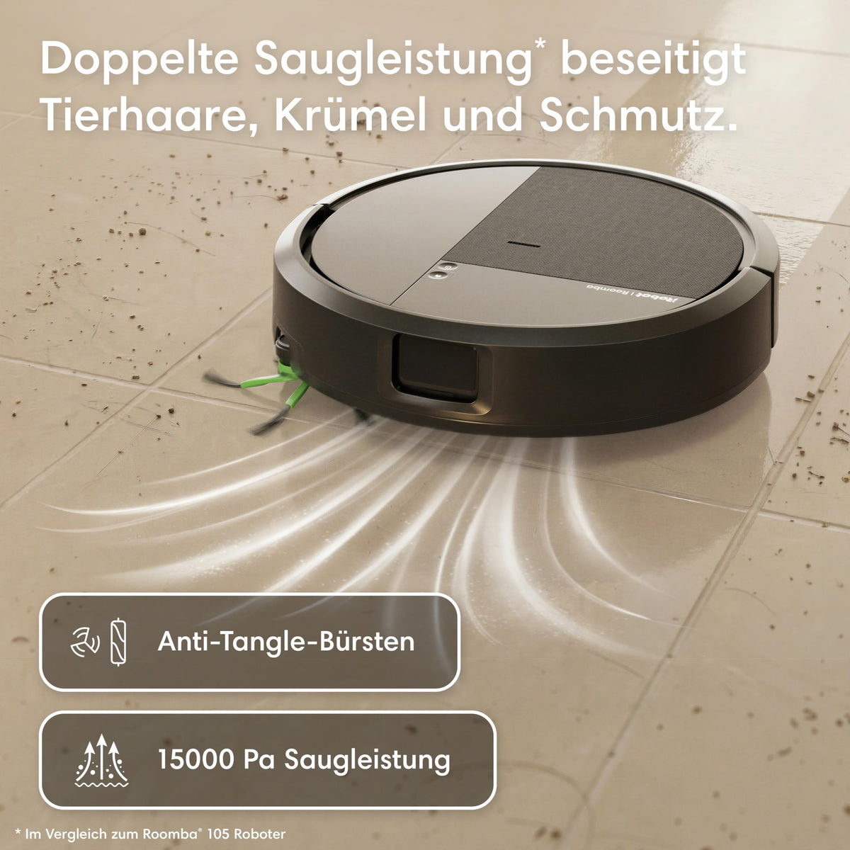 iRobot Roomba® 115 Combo Vacuum and Mopping Robot + AutoEmpty™ Dock, 15k Pa suction power, brushes and mopping pad included, navigation with Clearview™ LiDAR, Black - Y454040