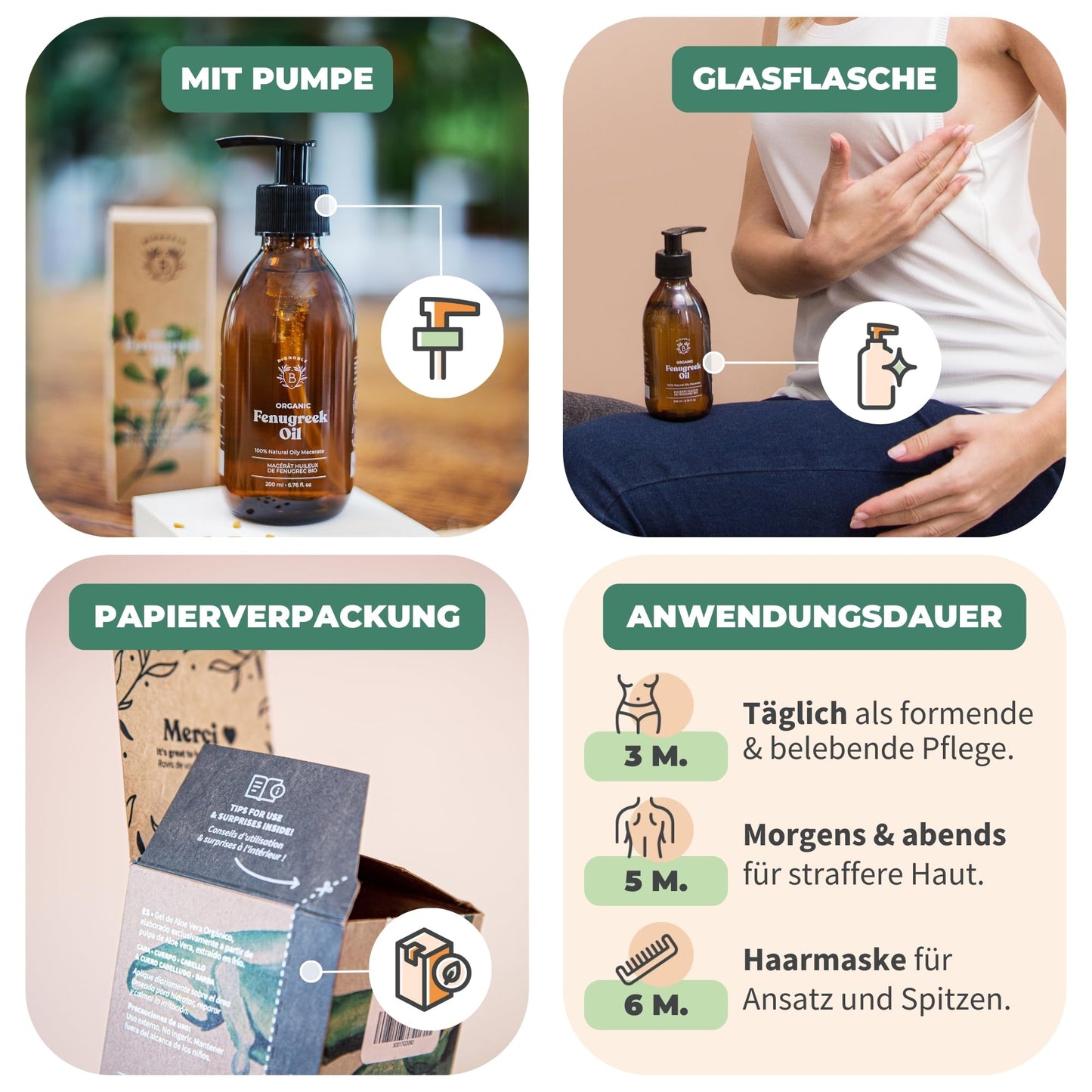 BIONOBLE Organic Fenugreek Oil - Firms and shapes breasts and buttocks - 100% Natural Fenugreek Oil - Odorless oil macerate from seeds - Organic Fenugreek Oil - Glass bottle with pump - 200ml - France