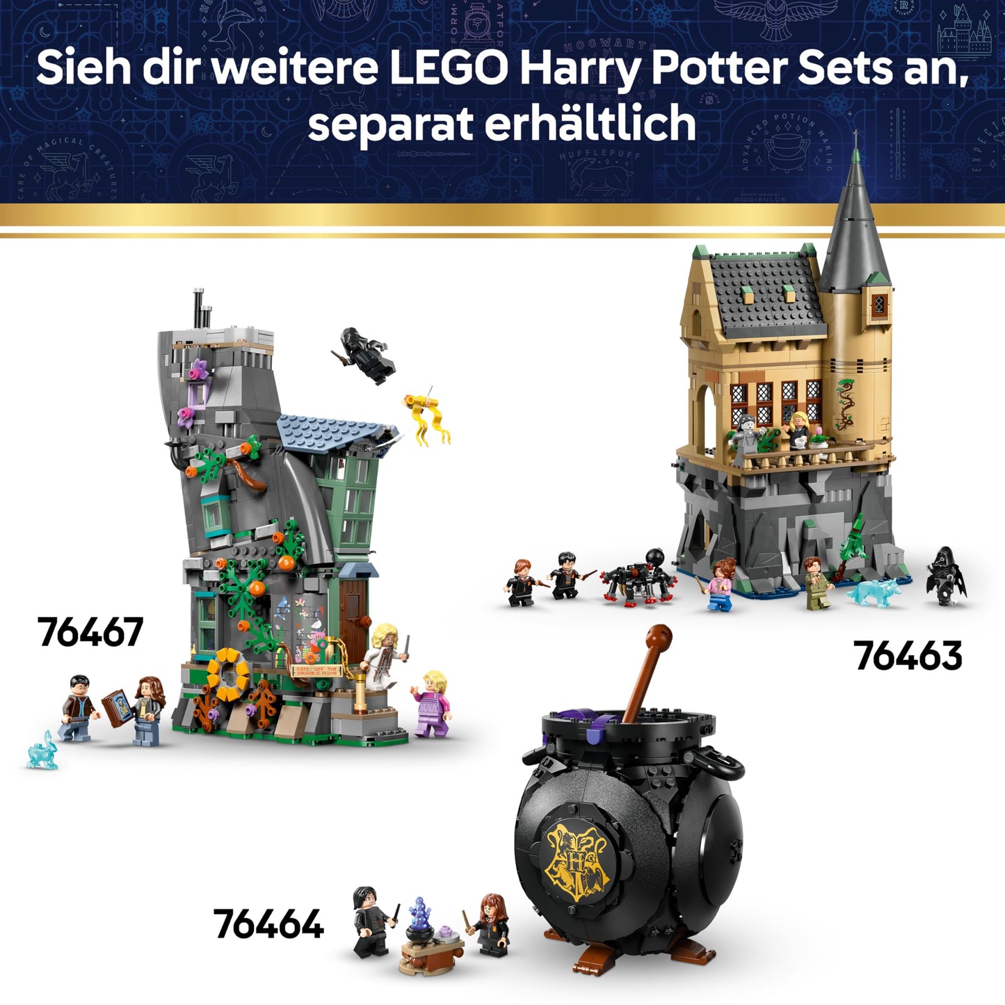 LEGO Harry Potter Hogwarts Castle: Sorting Hat Selection Ceremony - Patronus, Hermione and Draco Malfo minifigures with wands, spinning wheel - Gift for children aged 7 and up - 76460