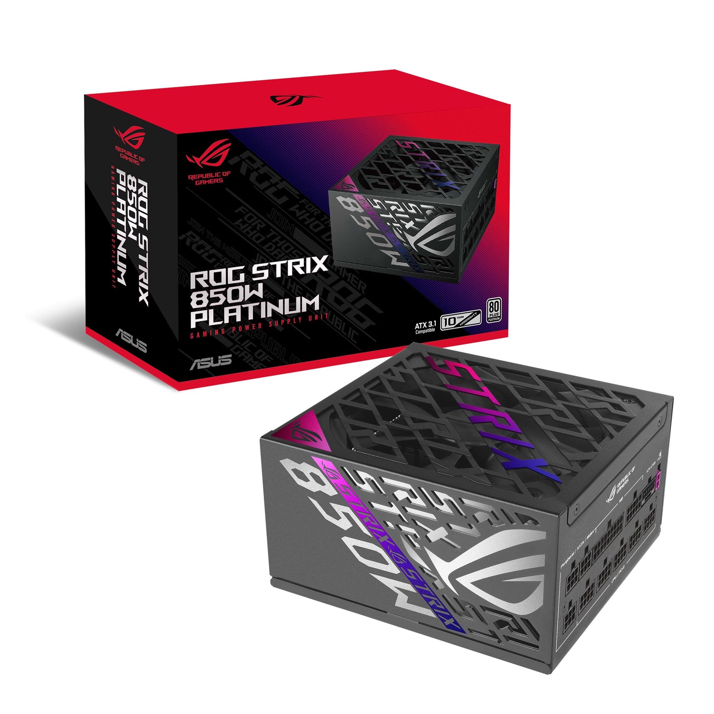 ASUS ROG Strix 850W Platinum Gaming Power Supply (Fully Modular ATX Power Supply, GPU-First, 80 Plus Platinum, Cybenetics Platinum Certification, GaN-MOSFET, ATX 3.1, PCIE 5.1, 12V-2x6 Connector) - 90YE00W2-B0NA00