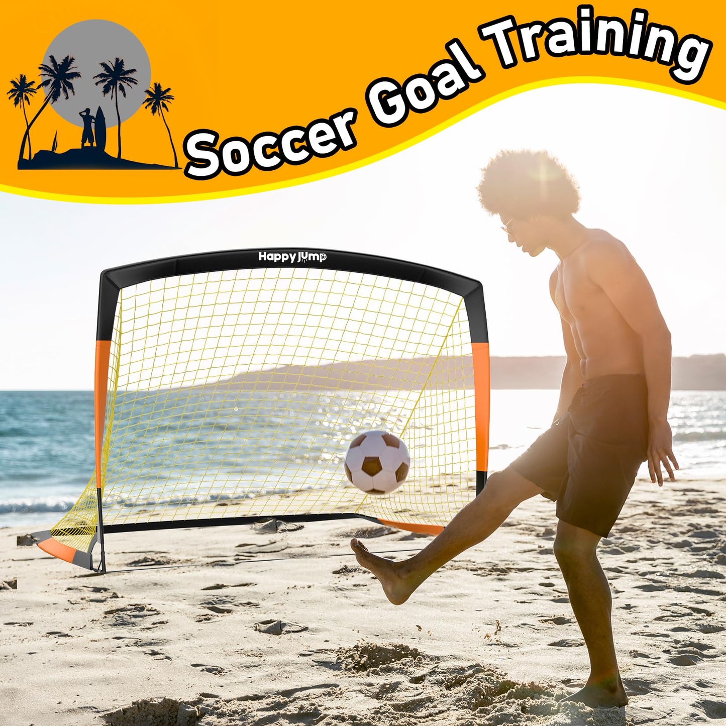 Happy Jump Pop-Up Football Goal - 120x90 cm, 1 Goal, Black Orange | Foldable Fiberglass Goal for Kids & Adults | Ideal for gardens and parks - A235262BQ1