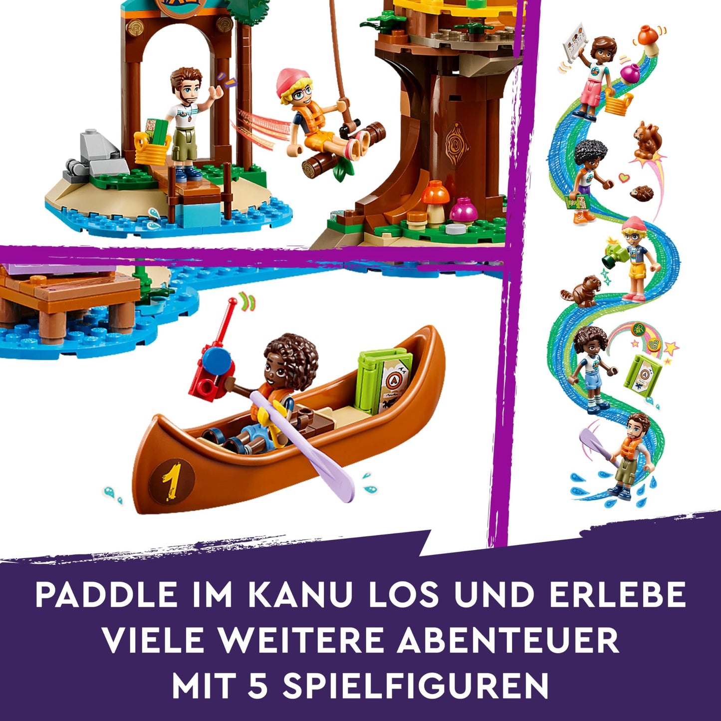 LEGO Friends tree house in the adventure camp, play set for girls and boys aged 8 and over with 5 toy figures and 5 animals, gift idea for creative play, sports toy, dollhouse 42631