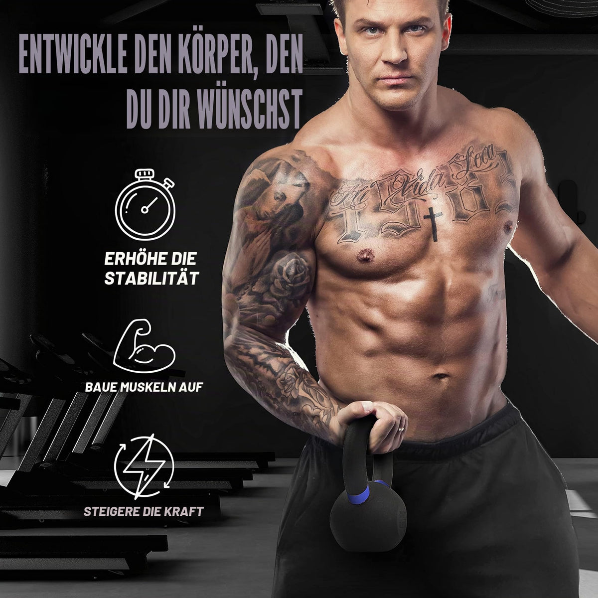 Yes4All WTGA Powder-Coated Cast Iron Kettlebell, 8 kg, Dark Blue