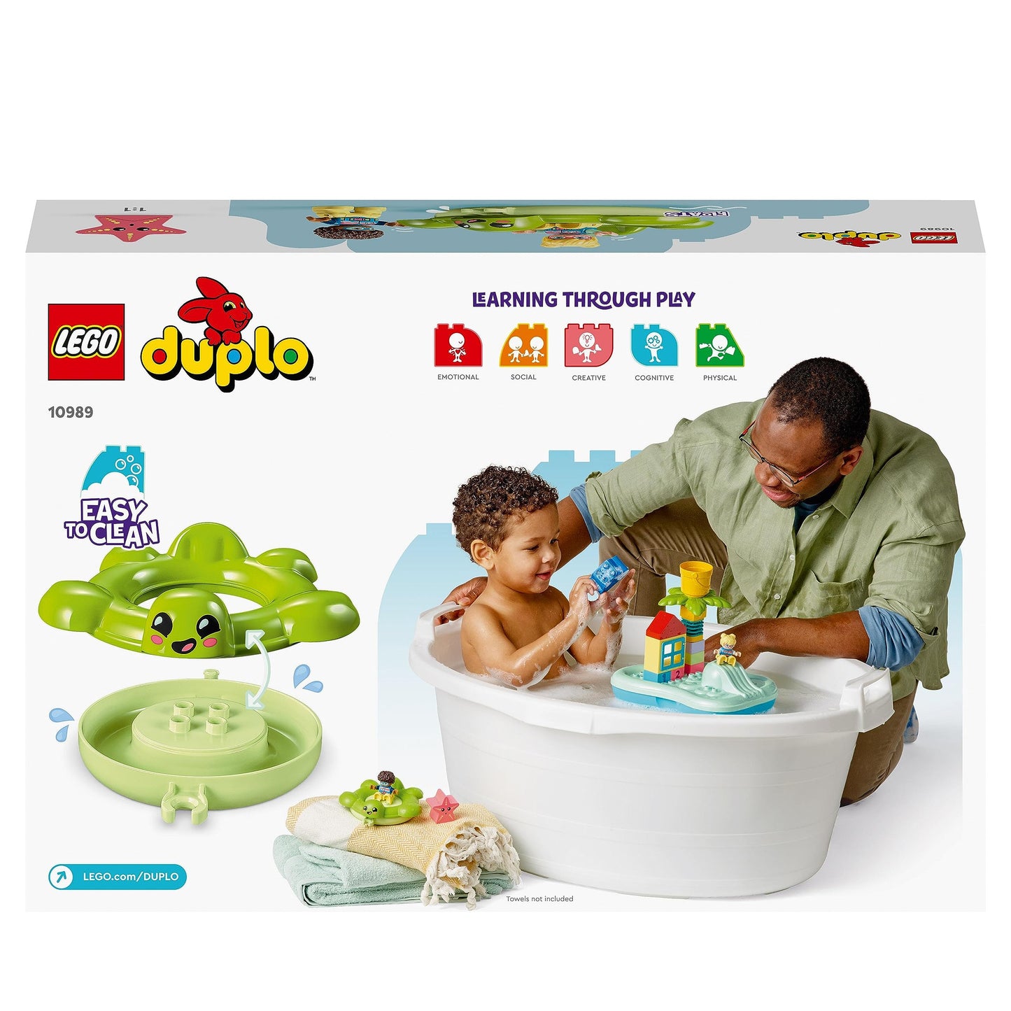 LEGO DUPLO Water Slide Set, Bath Toy for Toddlers Ages 2+, with Floating Island, Turtle and Starfish Animal Figures, Easy to Clean Bathtub Water Toy 10989