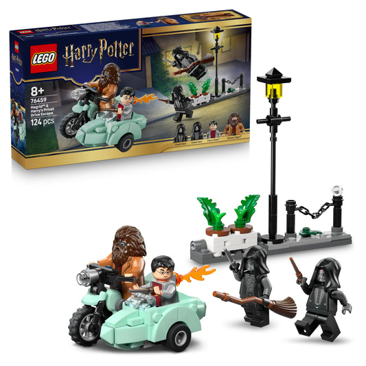 LEGO Harry Potter Hagrid and Harry's Escape from Privet Drive - Motorcycle toy with 4 minifigures - 2 Death Eaters, a street scene - Gift for girls, boys and fans aged 8 and over - 76459