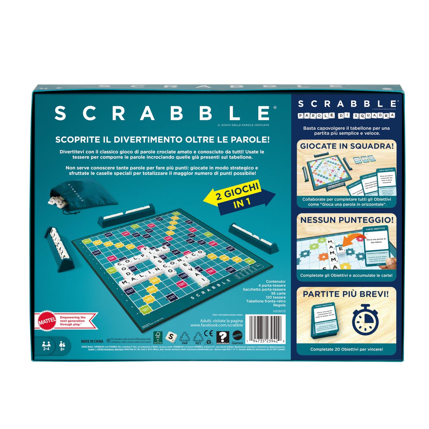 Mattel Games Scrabble Two in One, Version: Italian, HXW03