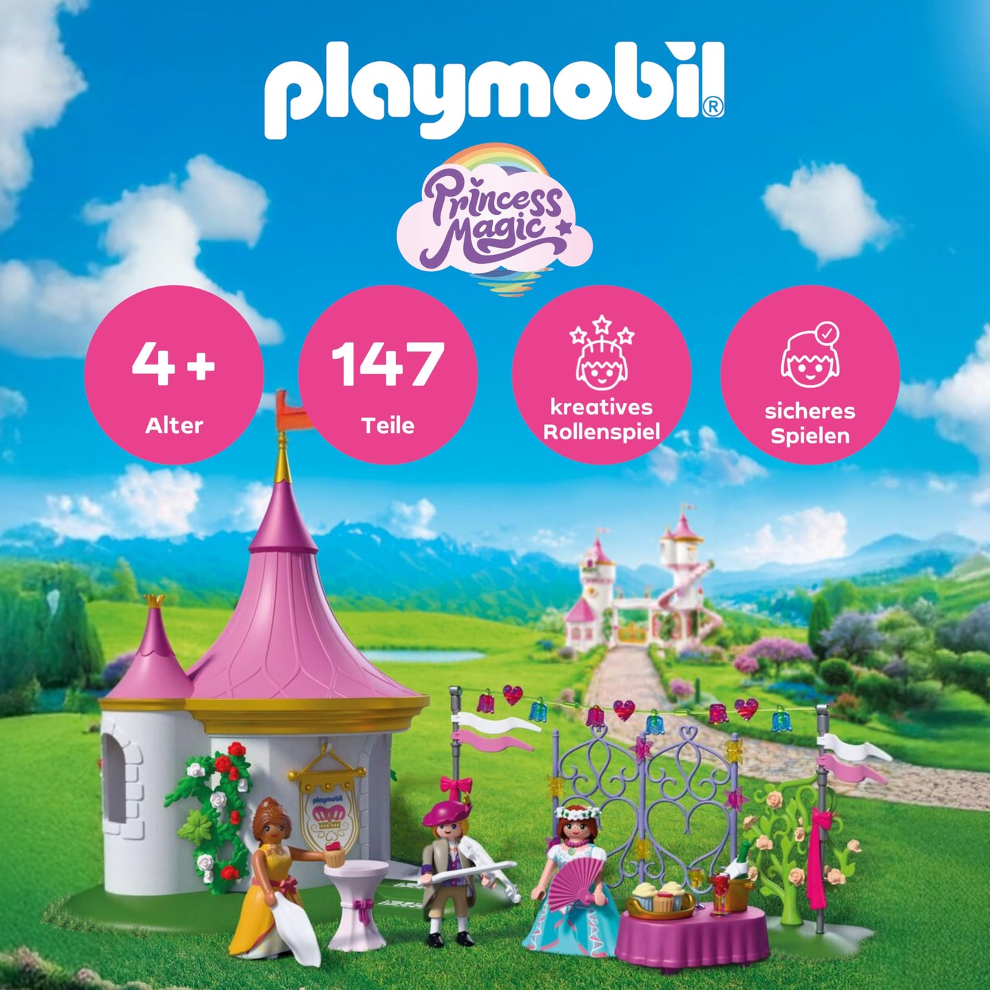PLAYMOBIL | Princess | Masked ball in the pavilion | 3 figures with pavilion and buffet | Promotes creativity | Princess toy for ages 4+ | 72052