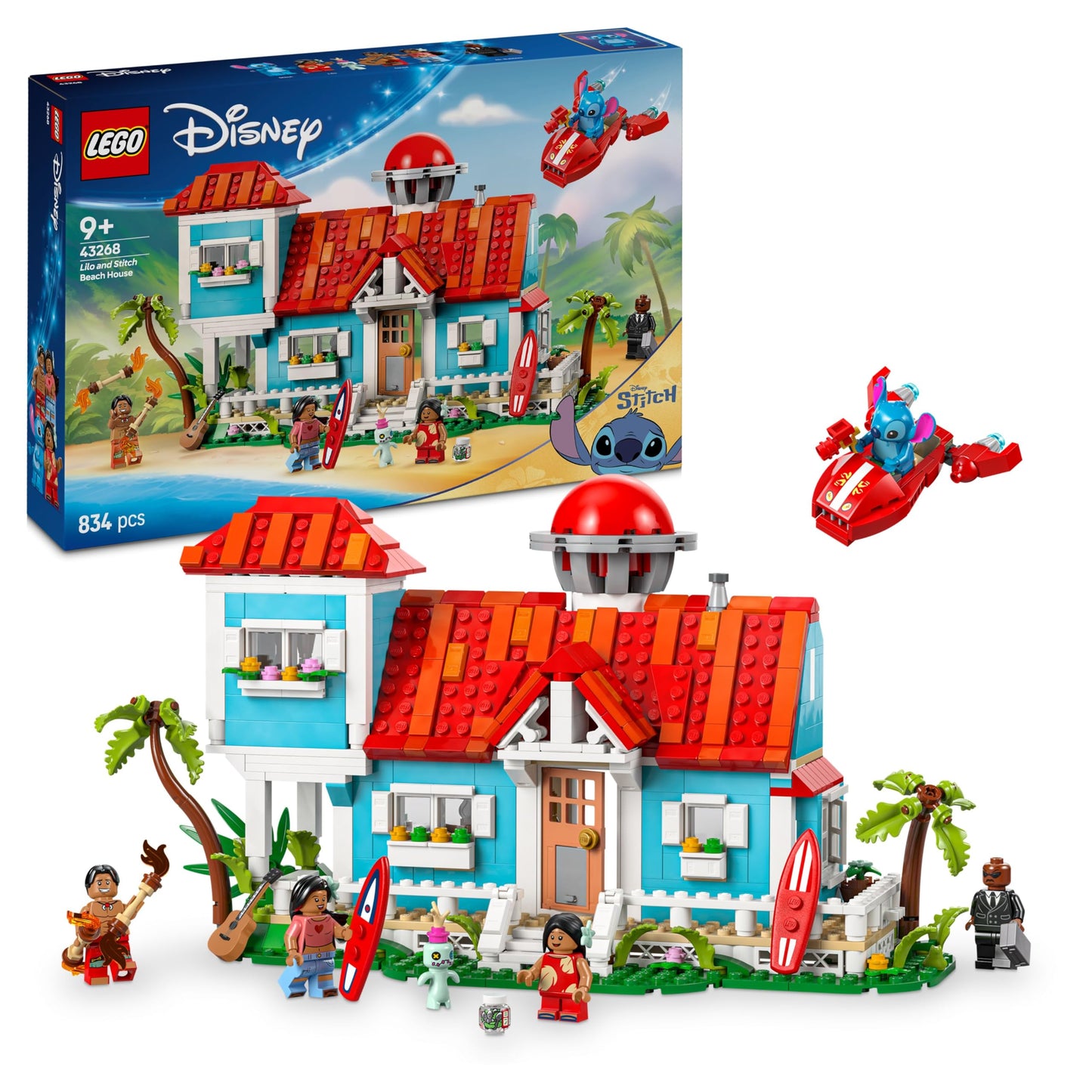 LEGO | The beach house from “Lilo and Stitch” - toy with 6 rooms, roof terrace, spaceship and 5 minifigures - birthday gift for girls, boys and fans aged 9 and over - 43268