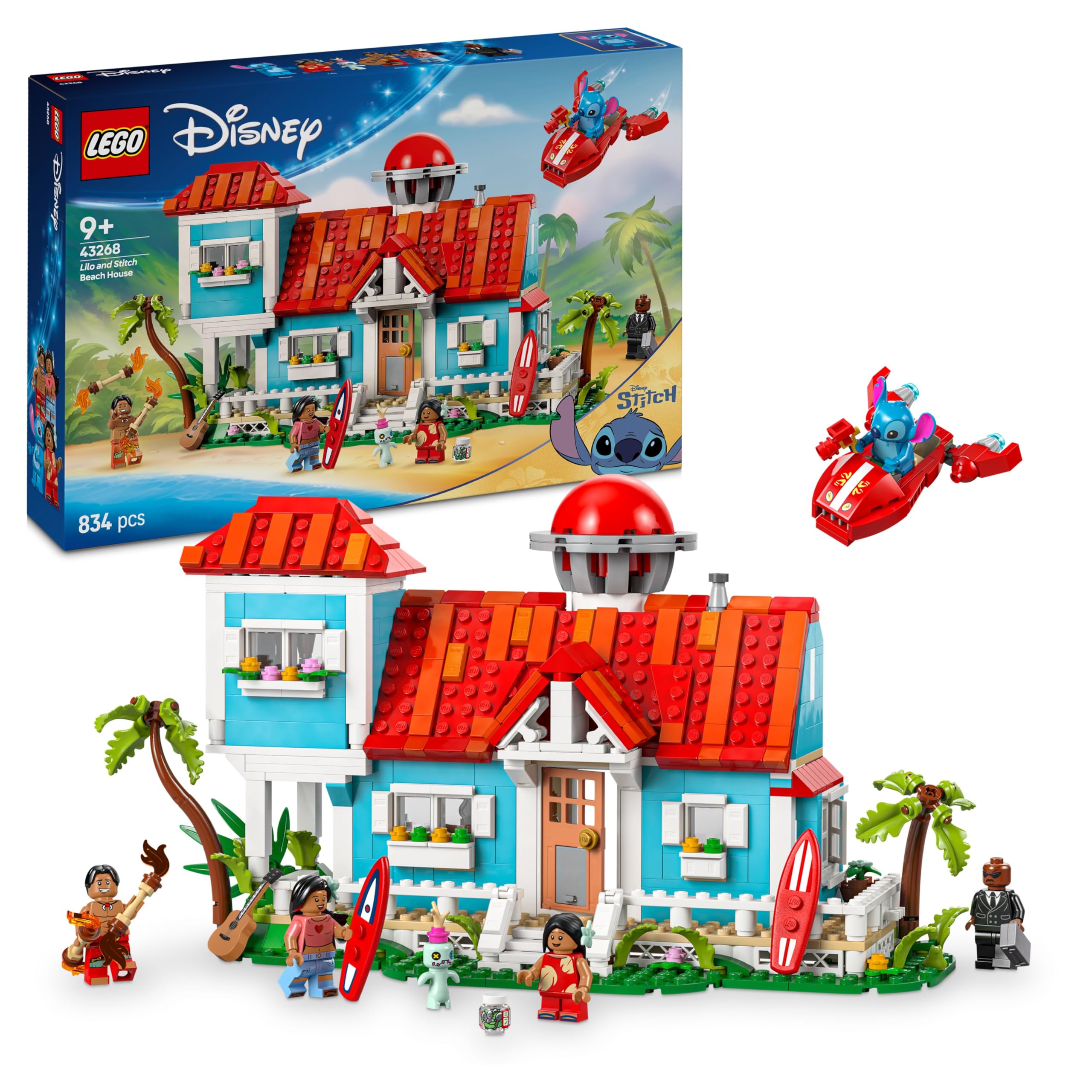 LEGO | The beach house from “Lilo and Stitch” - toy with 6 rooms, roof terrace, spaceship and 5 minifigures - birthday gift for girls, boys and fans aged 9 and over - 43268