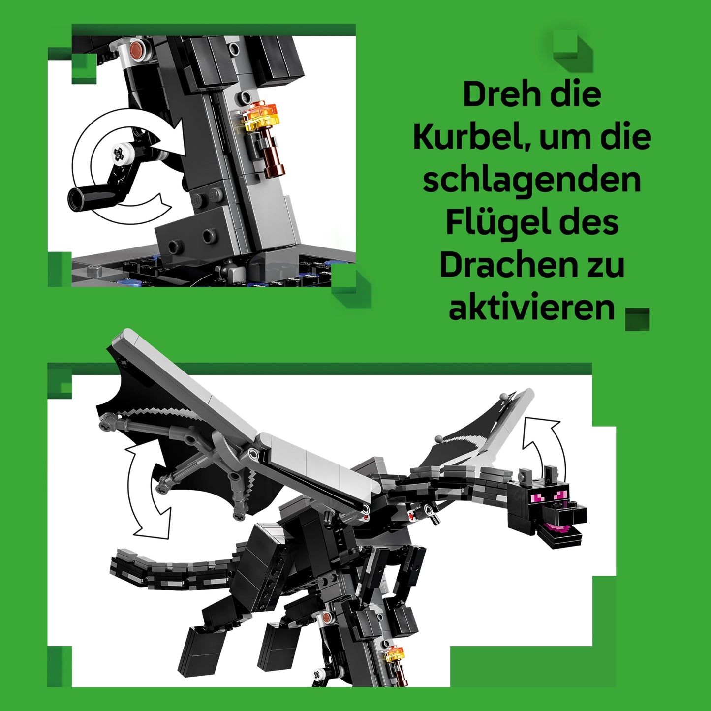 LEGO Minecraft The Ender Dragon - Interactive toy with flapping wings and exit portal stand as room decoration for children - gaming gift for boys, girls and fans aged 10 and over - 21595