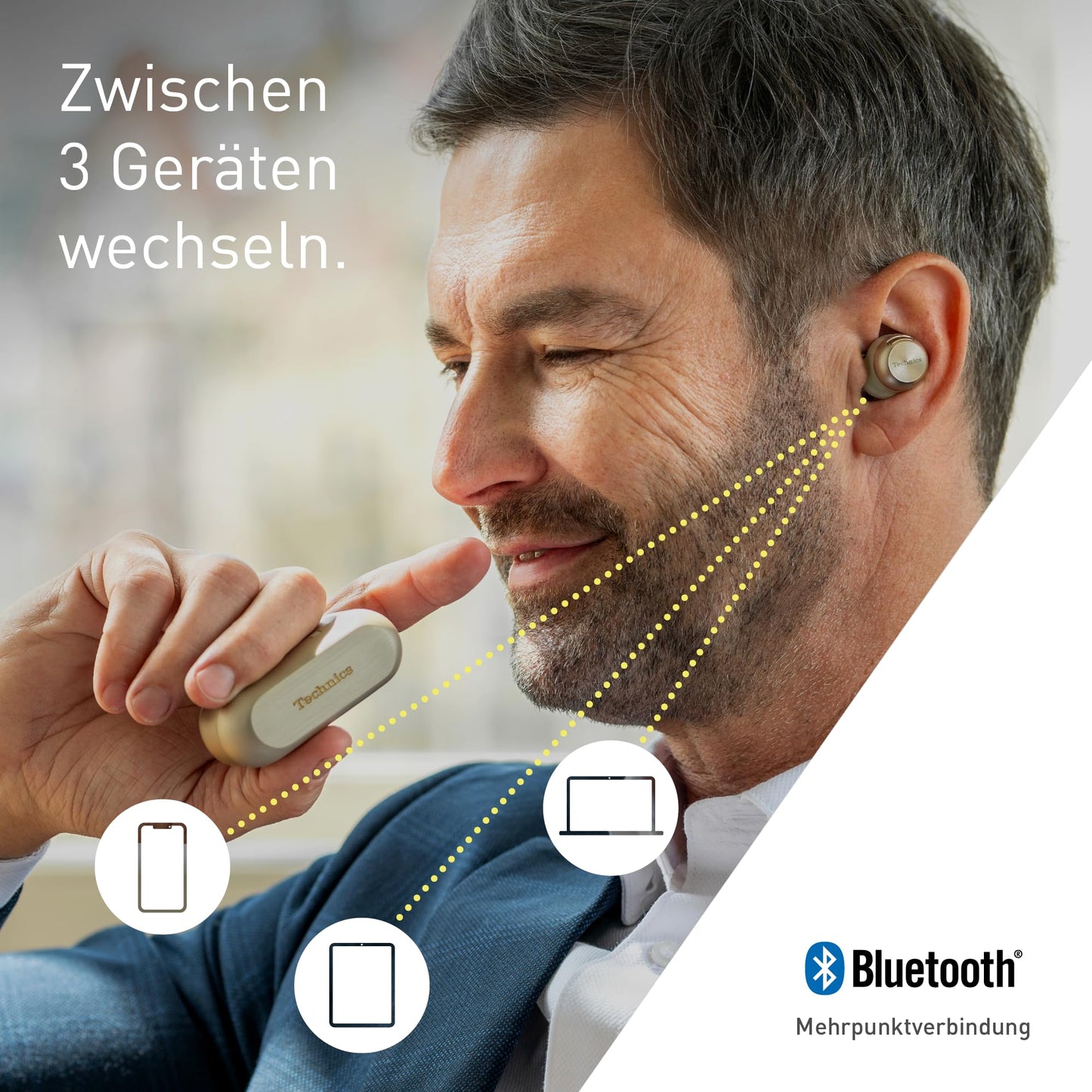 Technics EAH-AZ100E-N Wireless Noise Canceling Headphones, Comfortable In-Ear Headphones, Multipoint Bluetooth, Voice Focus AI, Champagne Gold