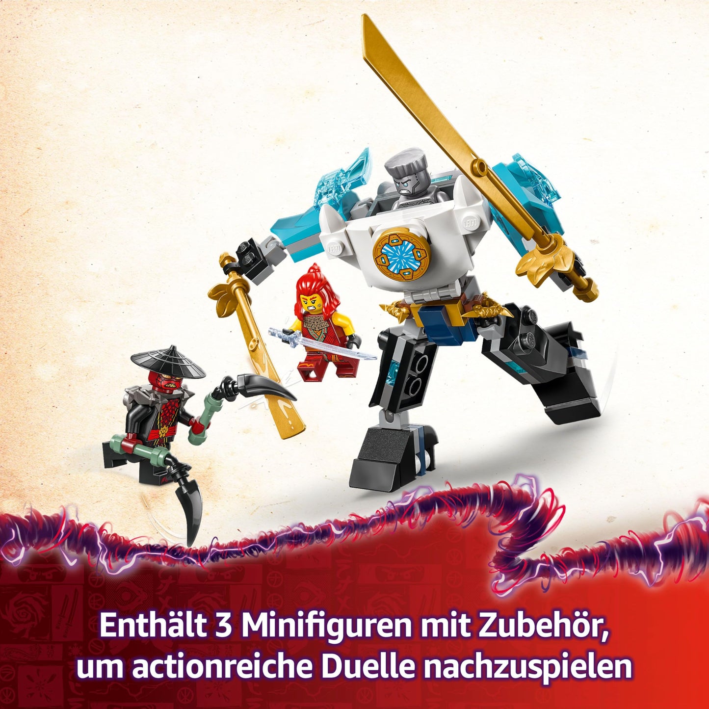 LEGO NINJAGO Zanes Action Mech - Ninja toy with 3 minifigures for role play - small building and play set for children - gift idea for boys and girls aged 6 and over 71827