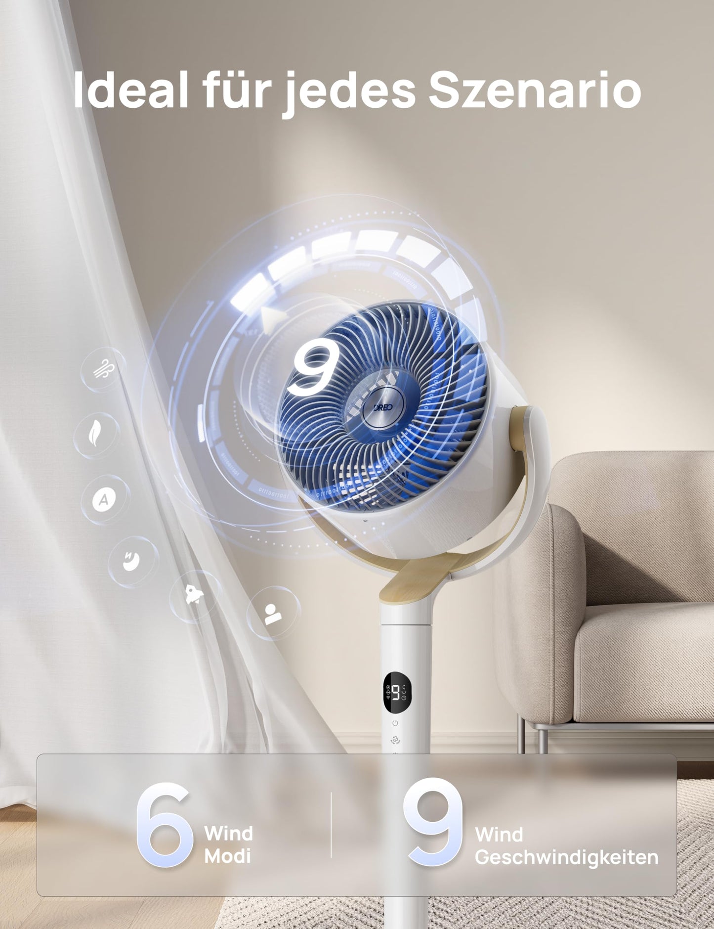 Dreo Smart Pedestal Fan with RGB Light, 120° +120° Oscillating Fan with Remote Control, 20dB Quiet Floor Fan for Bedroom, 90ft, 8H Timer, White - DR-HPF008S