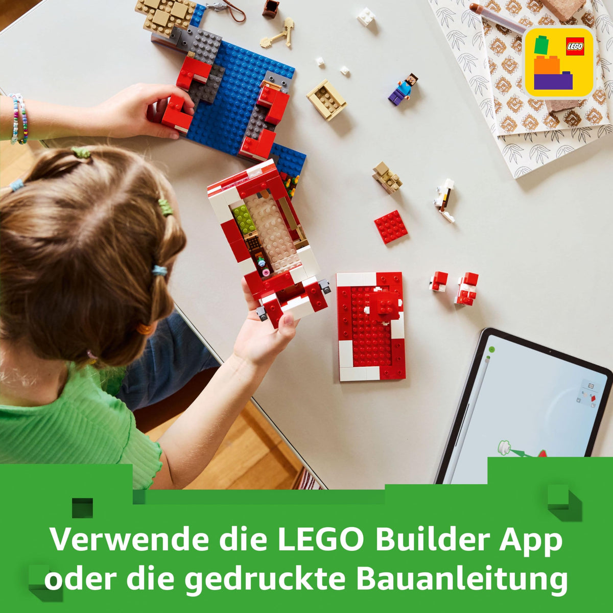LEGO Minecraft Casa ciupercii - Jucărie de gaming cu figurina Steve, moburi, o masă de lucru și o fermă - Set interactiv de joc - Cadou de gaming pentru fete și băieți de la 8 ani 21270