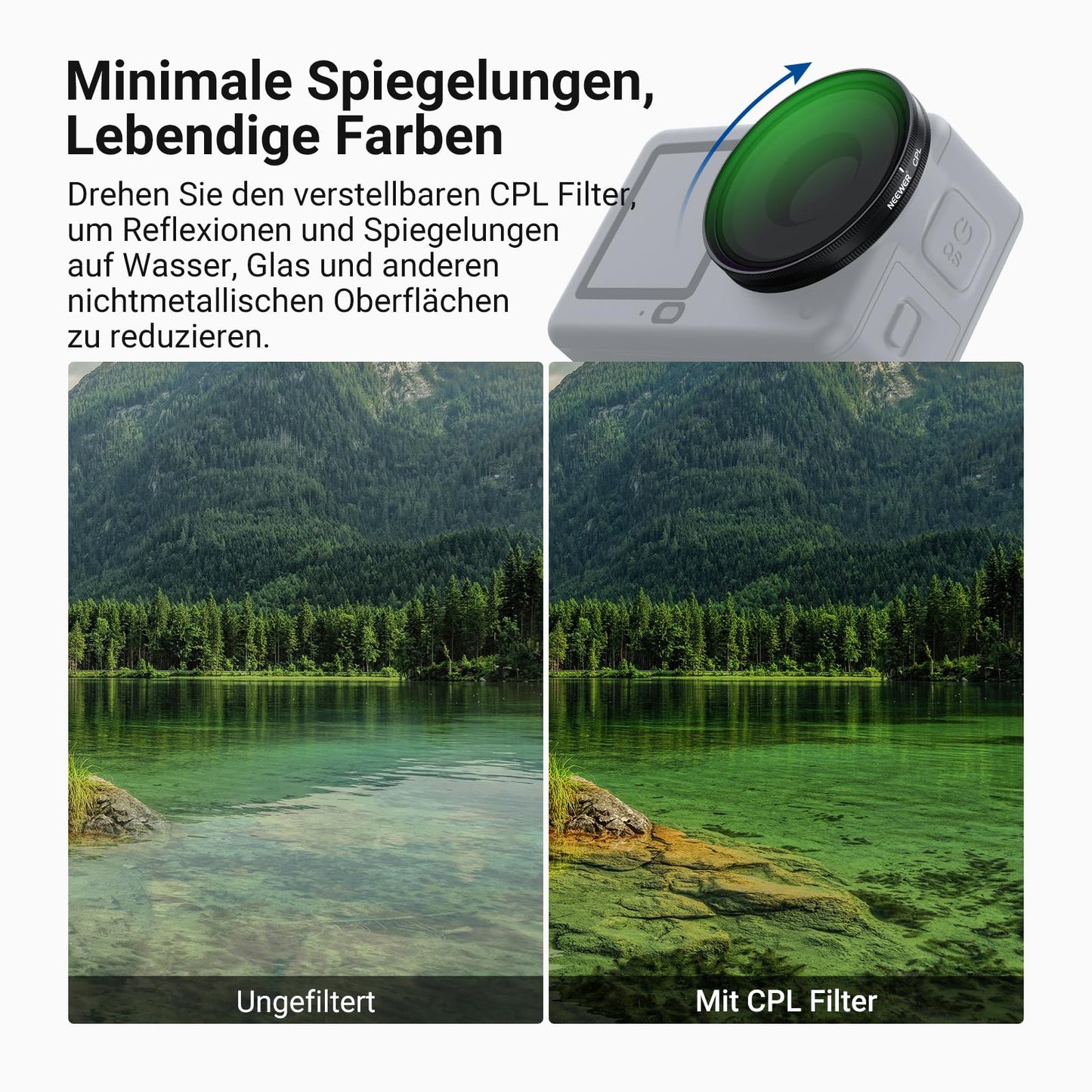 NEEWER CPL + ND Filter Set Compatible with DJI Osmo Action 6 only, ND8/16/32/64/1000 Adjustable circular polarizing filter gray filter, screw-on multi-coated HD Action Cam photo accessories, FL-B2 - 10107806