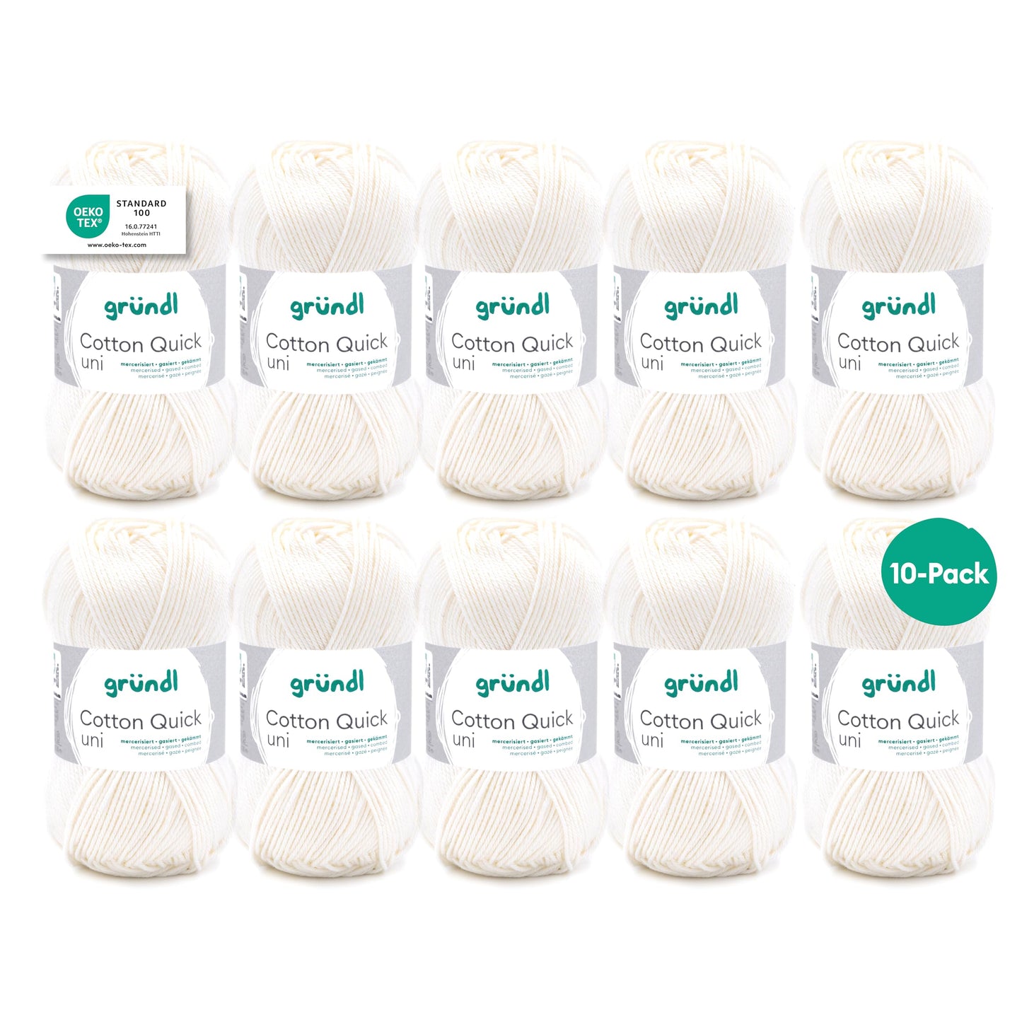 Gründl Wolle Cotton Quick uni - thin wool for crocheting - knitting yarn - crochet yarn - shiny and skin-friendly - 100% cotton - 10 balls 50 g / 125 m - needle size 3-4 - off-white - 865-132