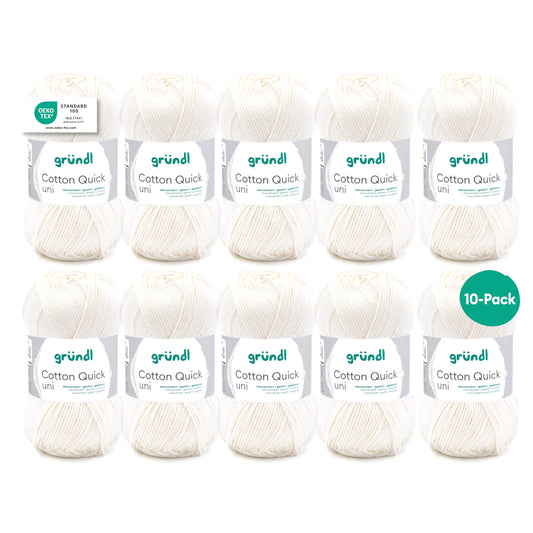Gründl Wolle Cotton Quick uni - thin wool for crocheting - knitting yarn - crochet yarn - shiny and skin-friendly - 100% cotton - 10 balls 50 g / 125 m - needle size 3-4 - off-white - 865-132