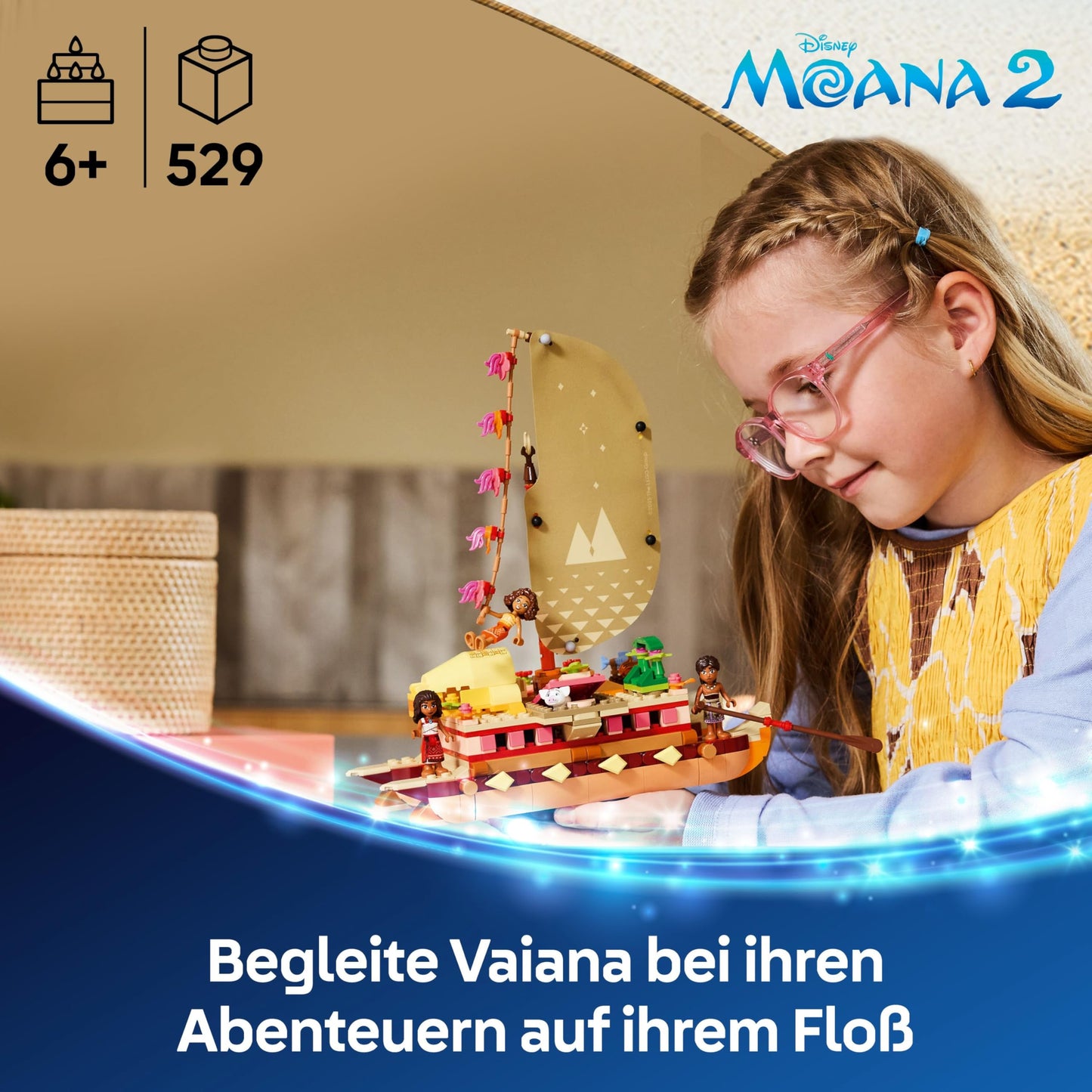 LEGO ǀ Disney Moana 2: Moana's Adventure Raft - toy boat with textile sail, removable deck, campfire & 3 minifigures, including Loto and Moni - gift for girls aged 6 and over & fans - 43270