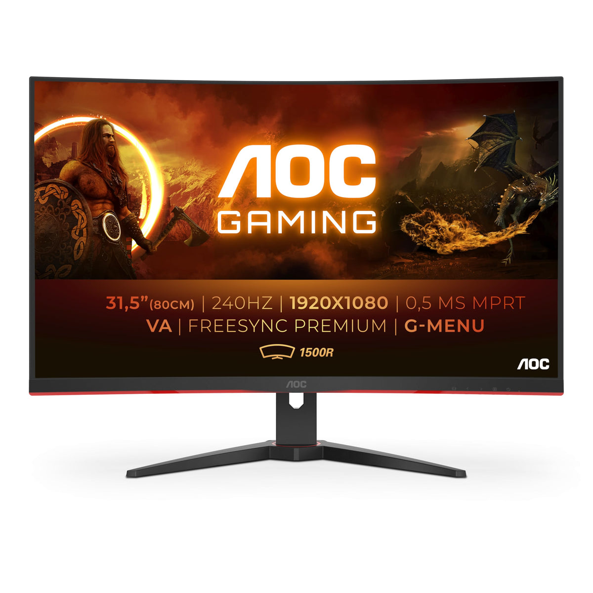 AOC Gaming C32G2ZE - Monitor curbat FHD de 32 inch, 240 Hz, 1ms, FreeSync Premium (1920x1080, HDMI, DisplayPort) negru/roșu - C32G2ZE/BK