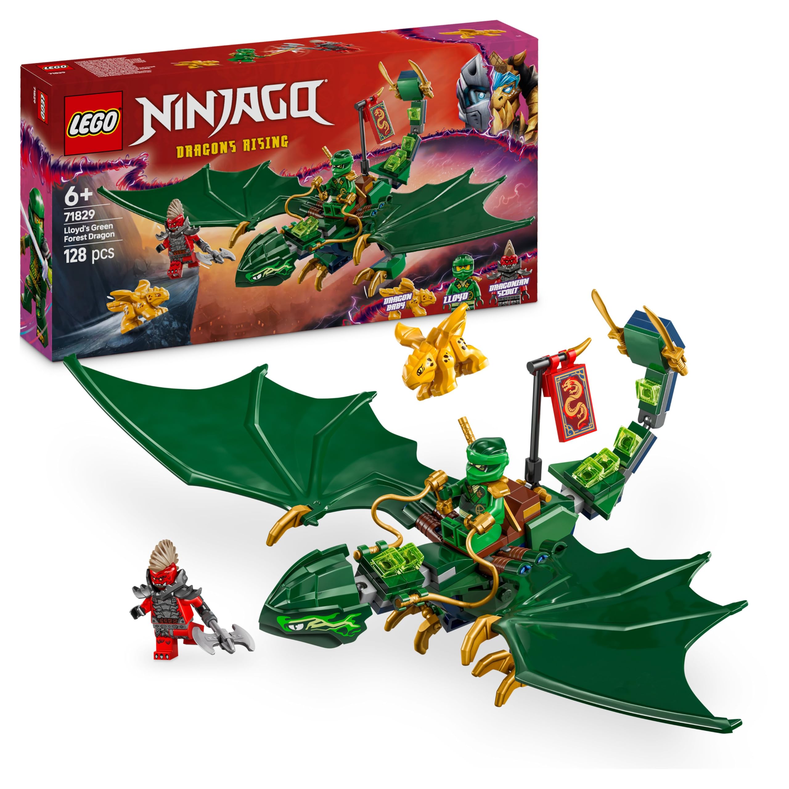 LEGO NINJAGO Lloyd's green forest dragon - toy dragon with 2 minifigures - dragon figure with movable tail, neck, legs and wings - gift idea for boys and girls aged 6 and over 71829