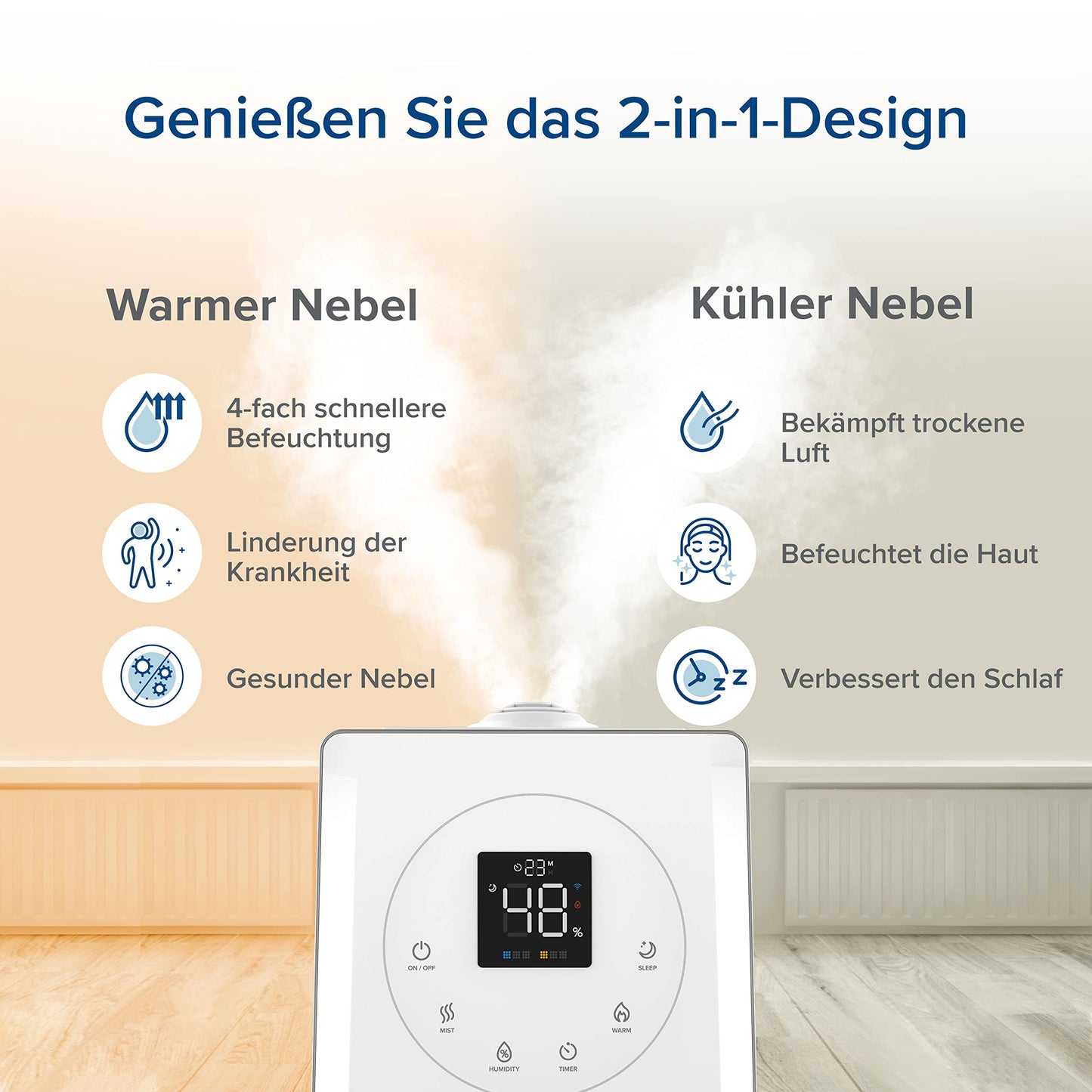Levoit Smart humidifier for large rooms, top-fill humidifier, warm & cold mist max 550 ml/h, up to 40-70m², quiet room humidifier for children's rooms, plants, auto shut-off, 6 L, white - LUH-A603S-WUK