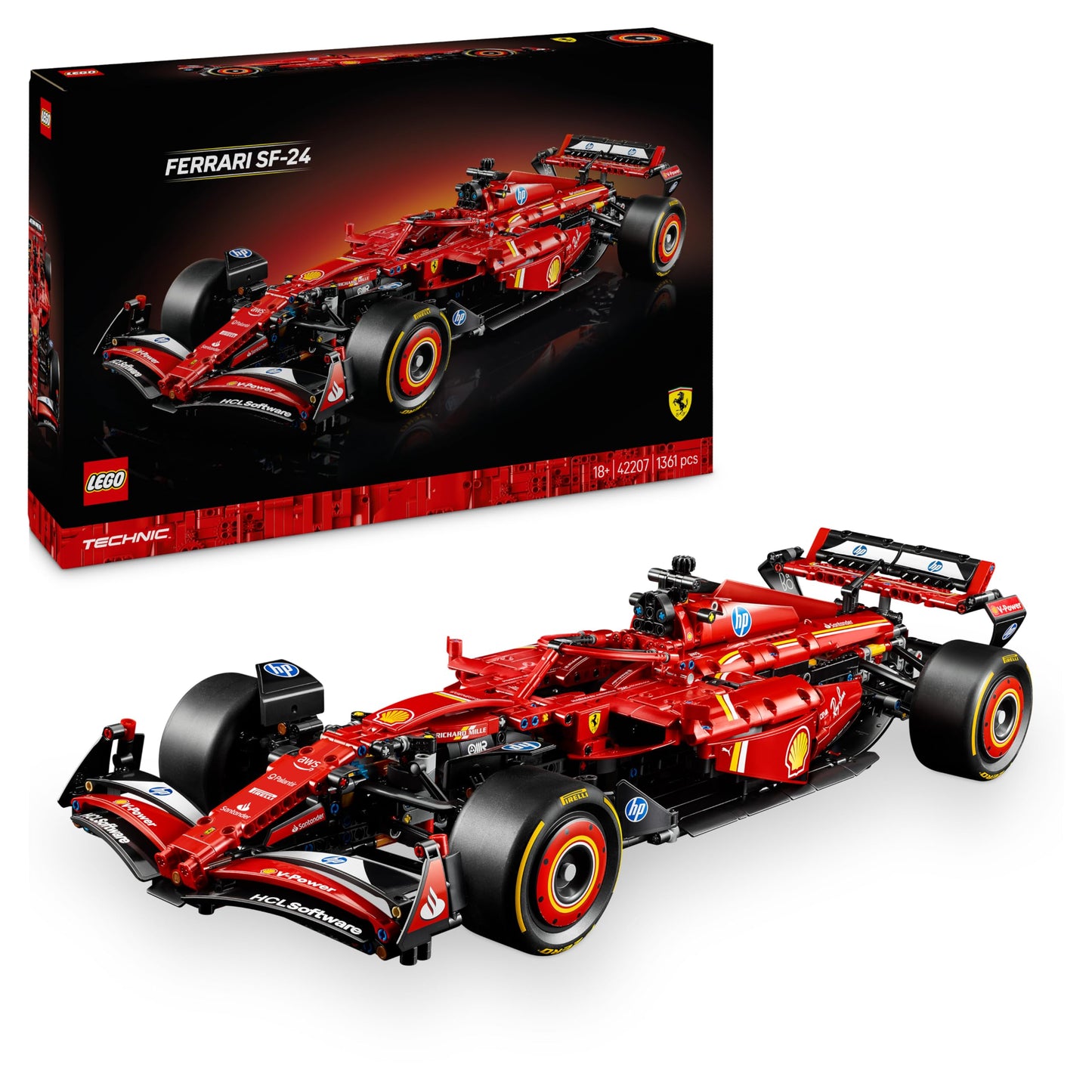 LEGO Technic Ferrari SF-24 F1 racing car - model car for adults - Formula 1 set to collect - V6 engine, gearbox, steering and DRS in 1:8 scale - gift for motorsport and racing car fans - 42207
