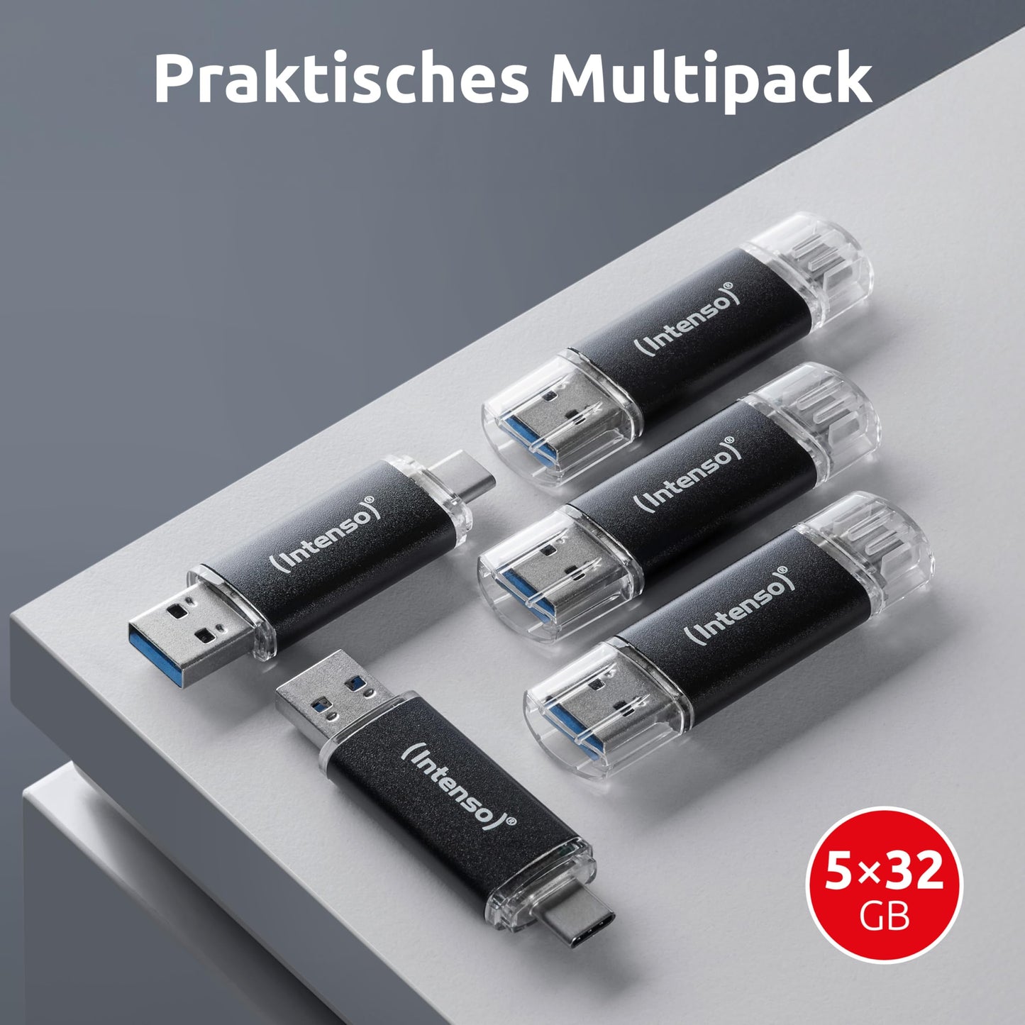 Intenso Twist Line Dual USB stick 5X 32GB - Super Speed USB 3.2 Gen 1x1 with up to 70 MB/s, USB-C and USB-A, anthracite - 3539585