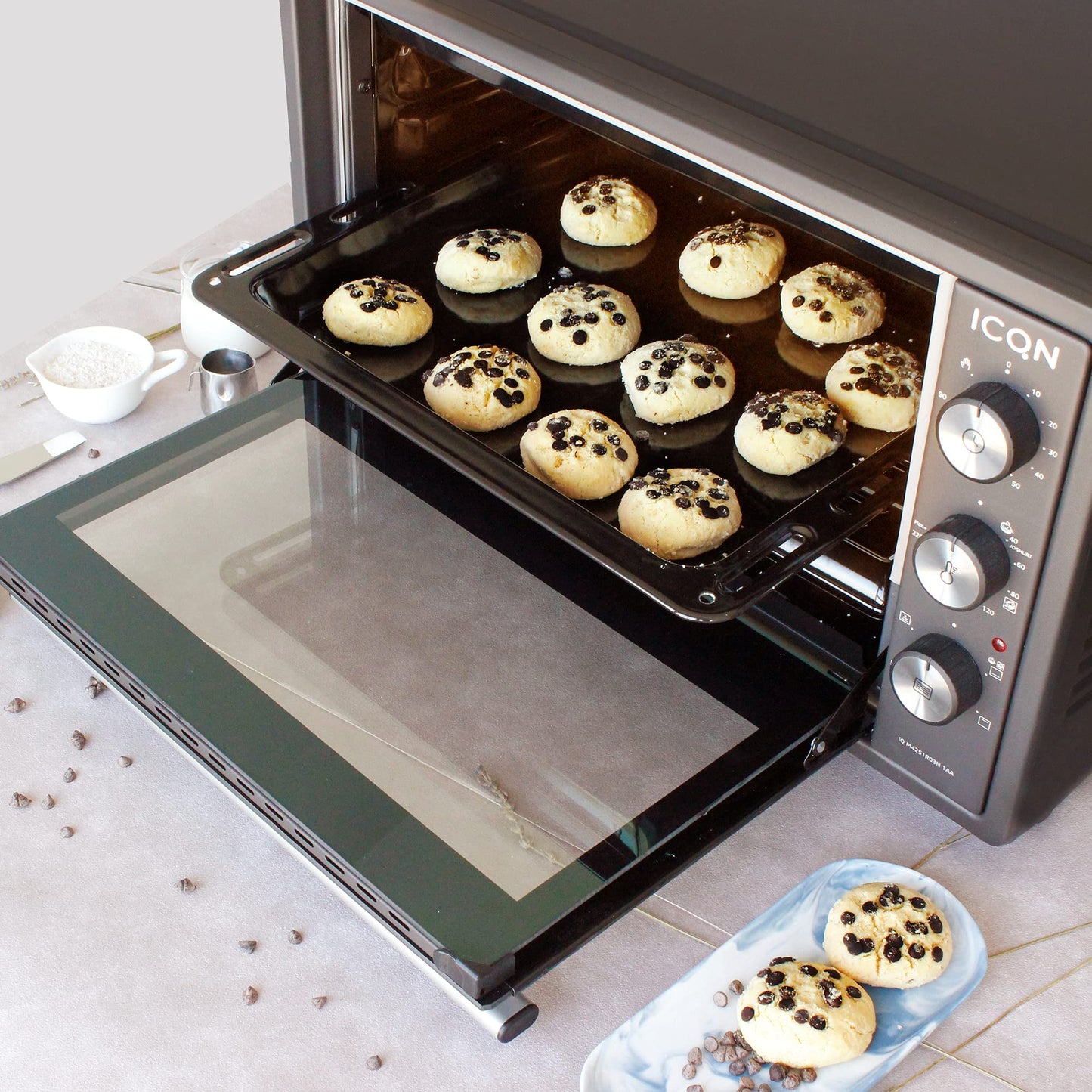 ICQN baking tray 455 × 375 × 30 mm with grid set, compatible with Bosch, Siemens, Constructa & Neff, enamelled baking tray & chrome-plated grid for oven & stove - Yak0017-grillOT04