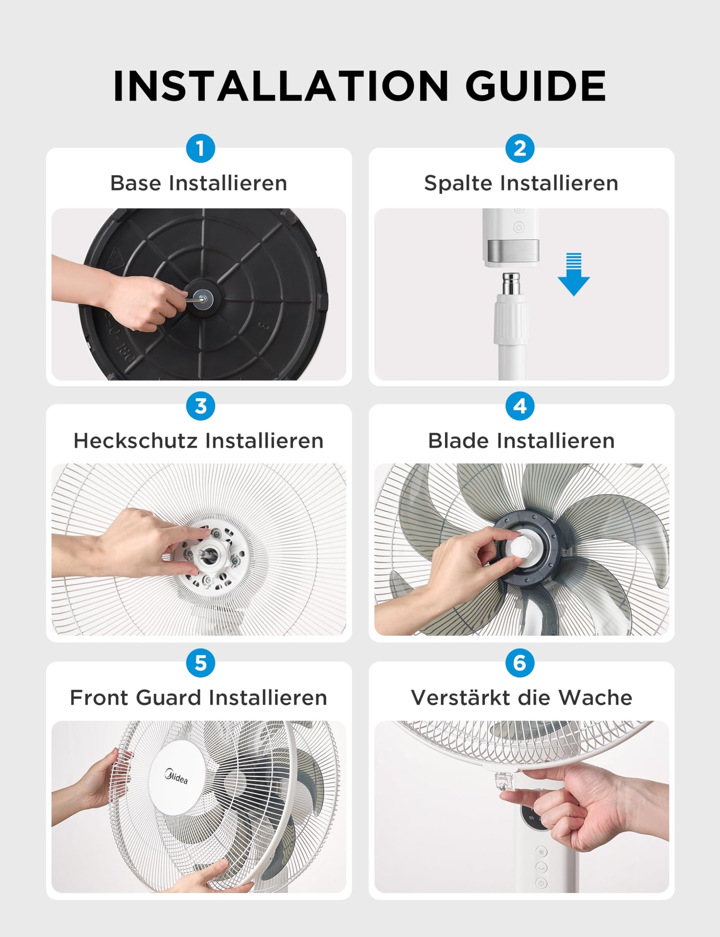 Midea FS40-23MR 3 speed pedestal fan, telescopic height and size, remote control, dual acceleration system, 90 degree swing left and right - MFS400R0APW