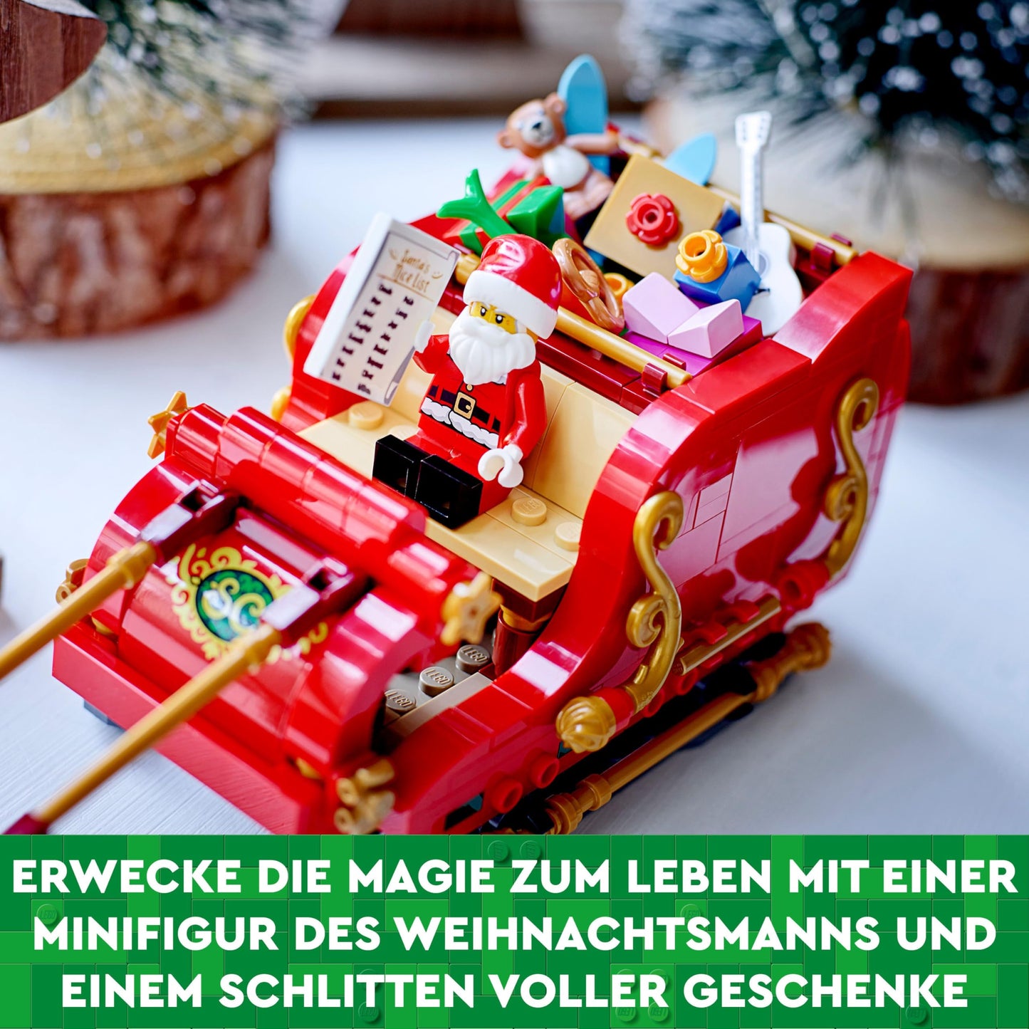 LEGO Santa's Sleigh - Toy for children aged 9 and up with minifigure, reindeer, guitar, teddy bear and skis - Christmas gift for boys and girls - 40499