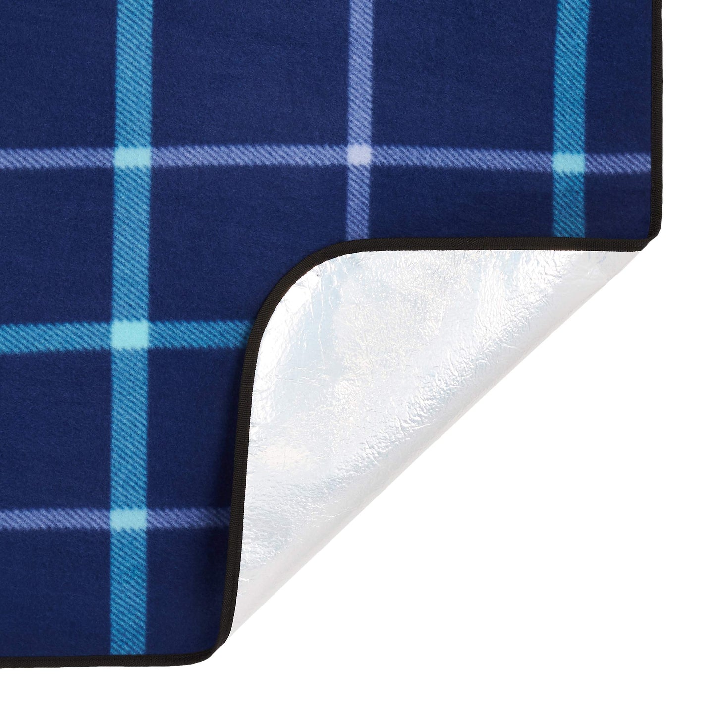 Amazon Basics Travel Accessories - Travel Blanket with Waterproof Backing, 150 x 195 cm, Dark Blue Plaid - TEX0724-4