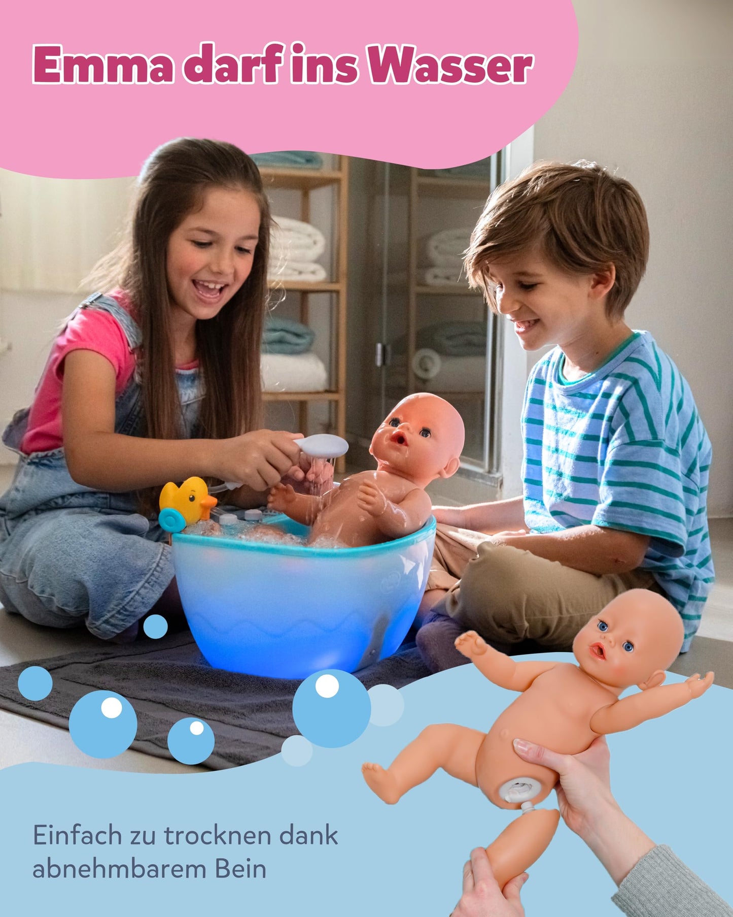 BABY Born Emma - 43 cm tall baby doll - 10 functions including accessories & romper - Works completely without batteries - Suitable for children aged 3 and over - 836392