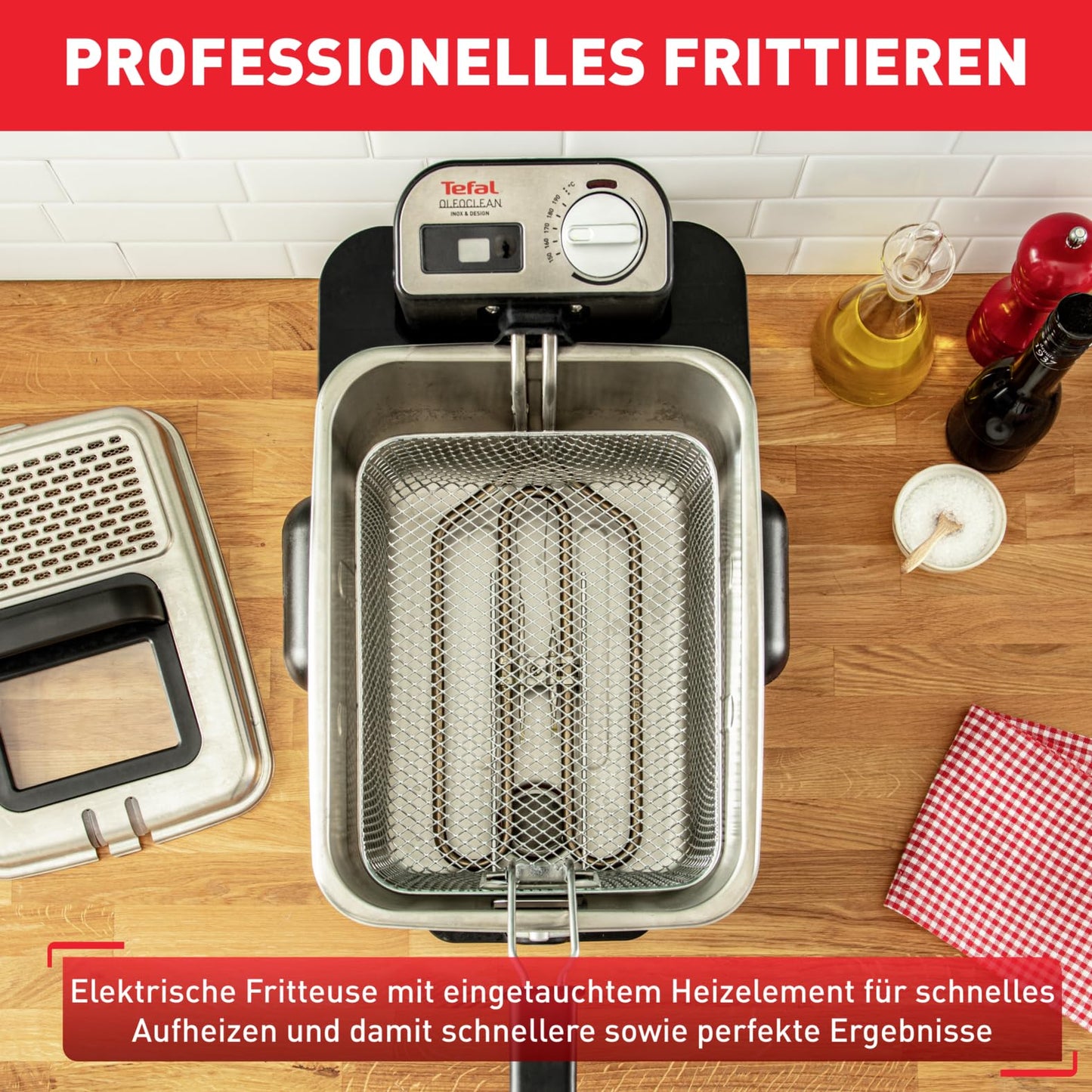 Tefal Oleoclean Pro deep fryer 3.5L for crispy fries, 2300W stainless steel deep fryer with oil filtering, removable oil container 1.2kg, timer & thermostat, dishwasher safe, black/stainless steel - SERIE