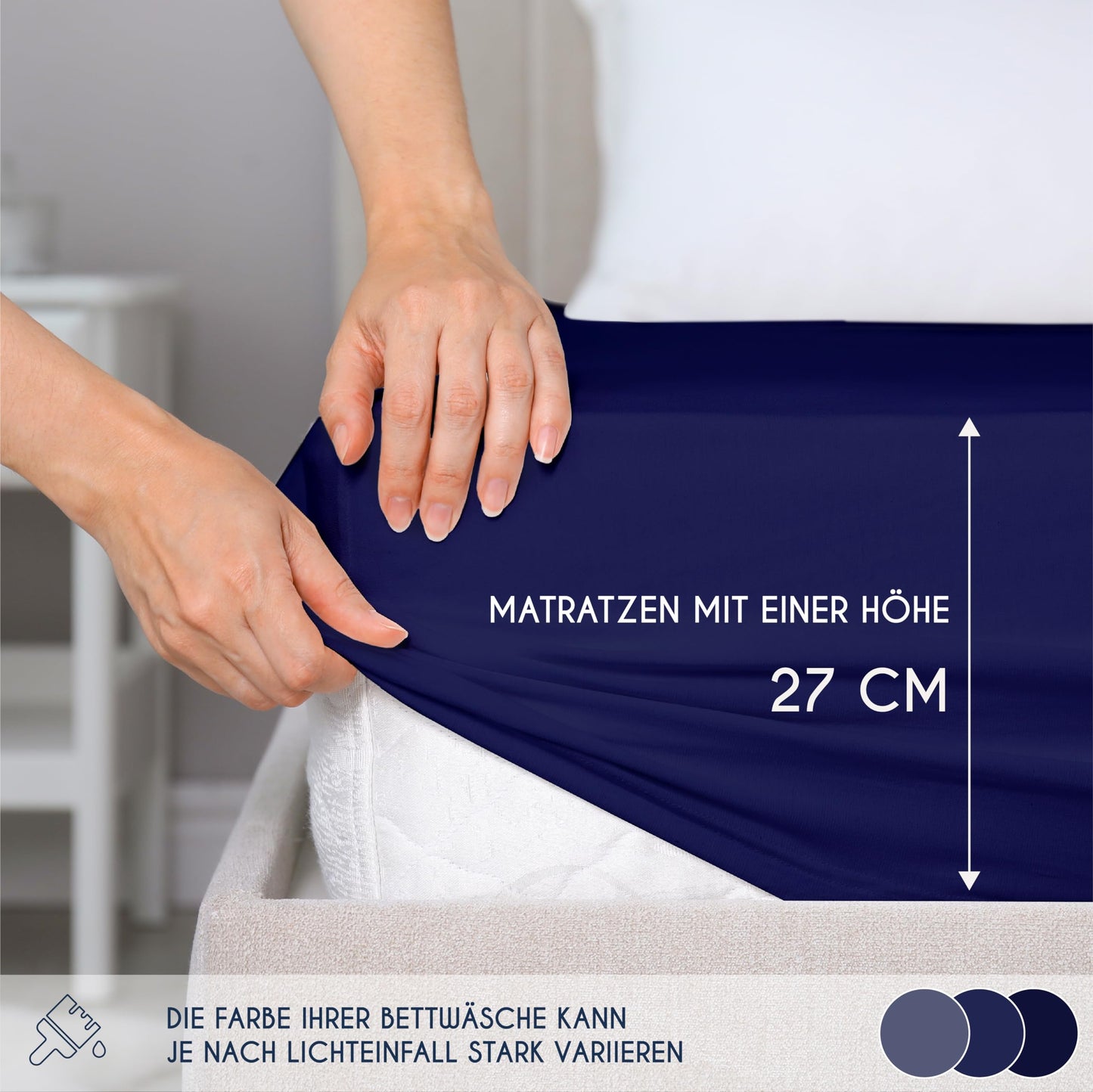 Dreamzie - fitted sheet 200x200cm - cotton Oeko Tex certified - dark blue - 100% jersey fitted sheet 200x200 - DHC_200x200_DB_2