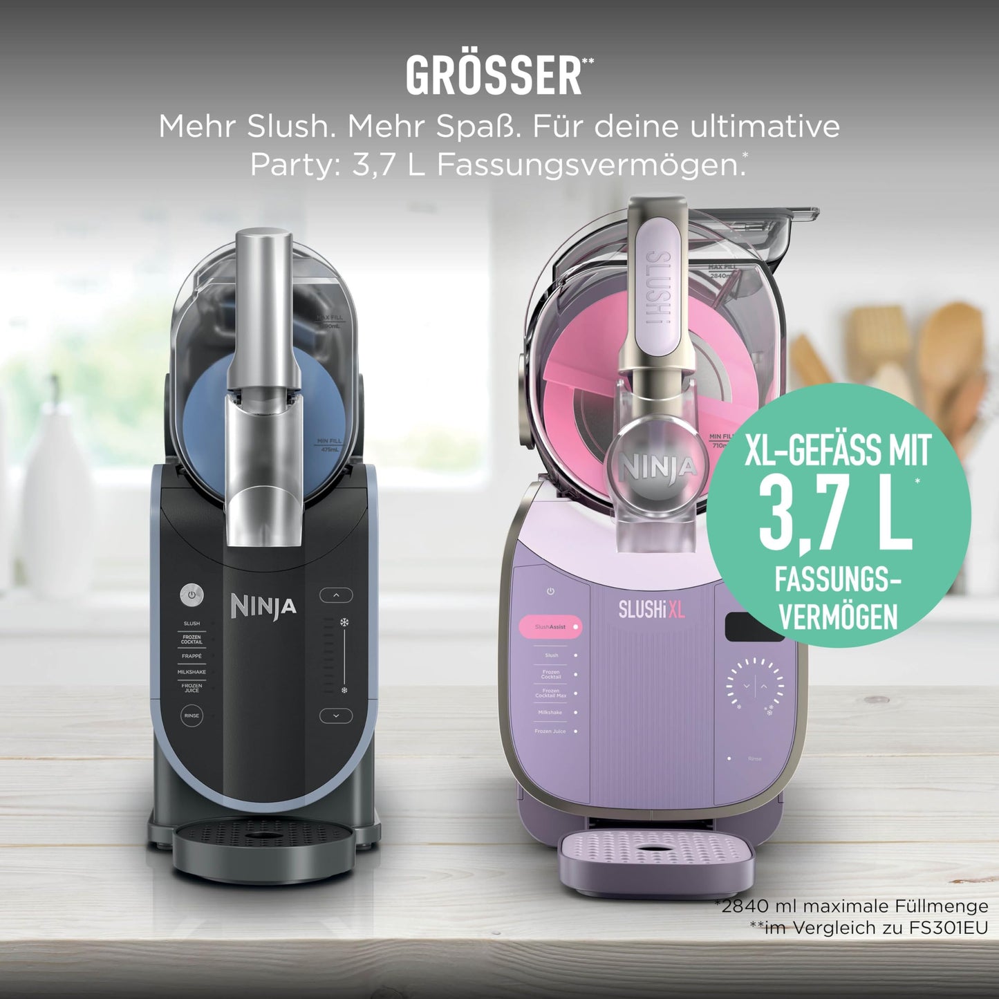 Ninja SLUSHi XL Slush Ice Cream Maker with SlushAssist Technology, Large 3.7L Capacity (Max Capacity 2,840ml), for Slush, Frozen Cocktails and More, Pink FS601EUPK1