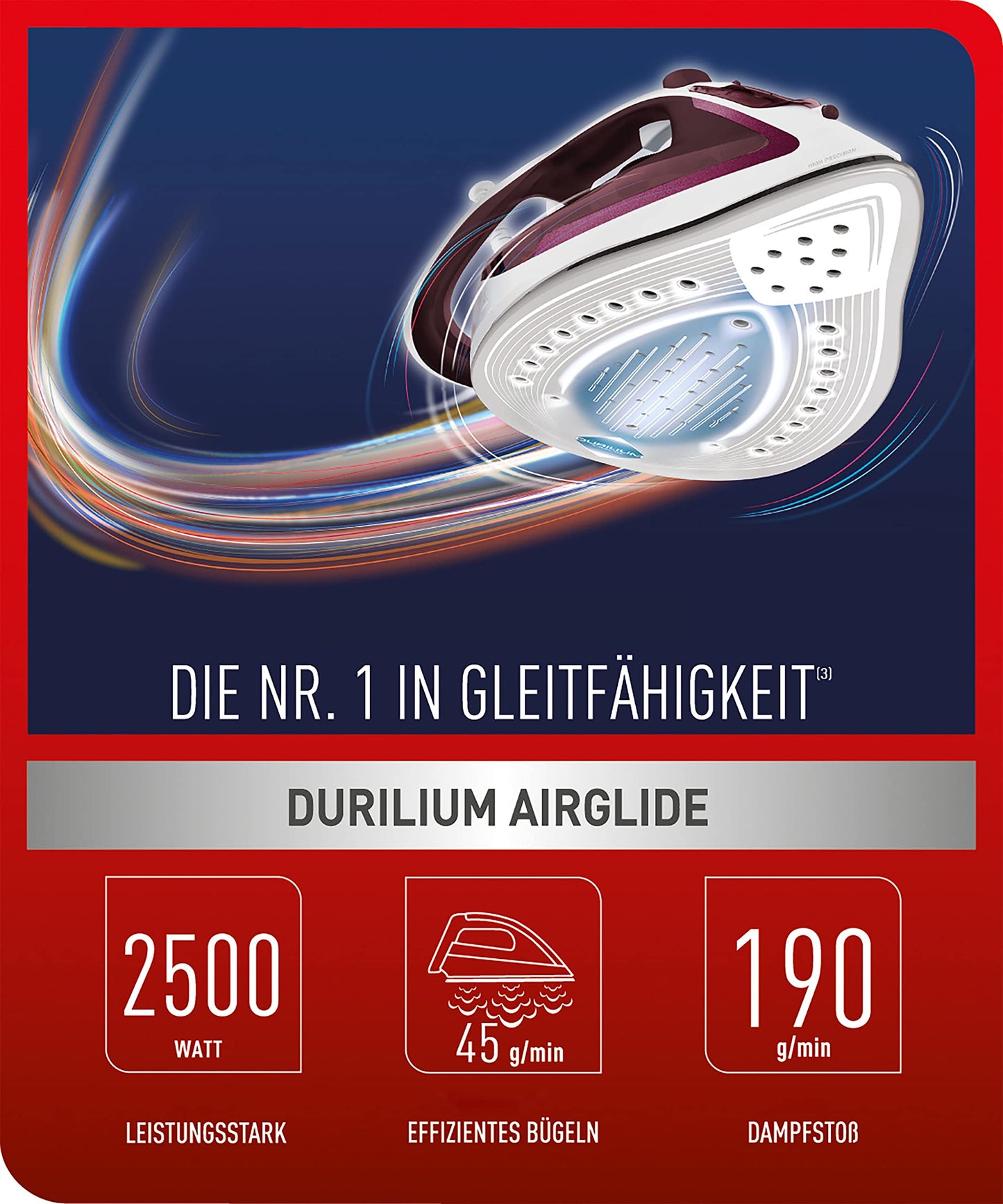Tefal FV5716 Easygliss Plus steam iron | 190 g/min. burst of steam | Vertical steam | XL water filling opening | stable storage | Durilium AirGlide soleplate | White/Bordeaux