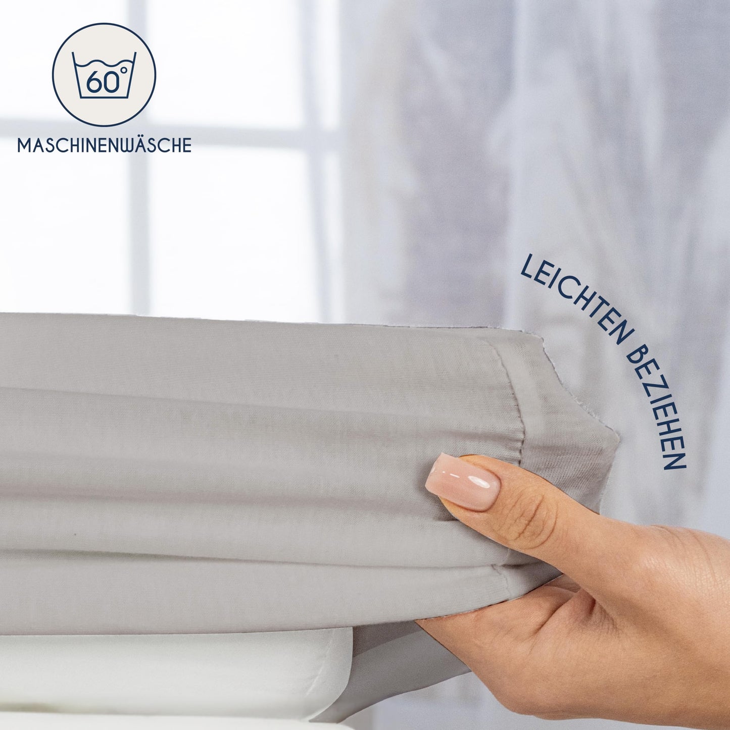 Dreamzie - Fitted sheets 60 x 120 cm pack of 2 cotton jersey white and gray - elastic - with all-round elastic - Oeko-Tex certified - DHC_2x60x120_WhGr_2