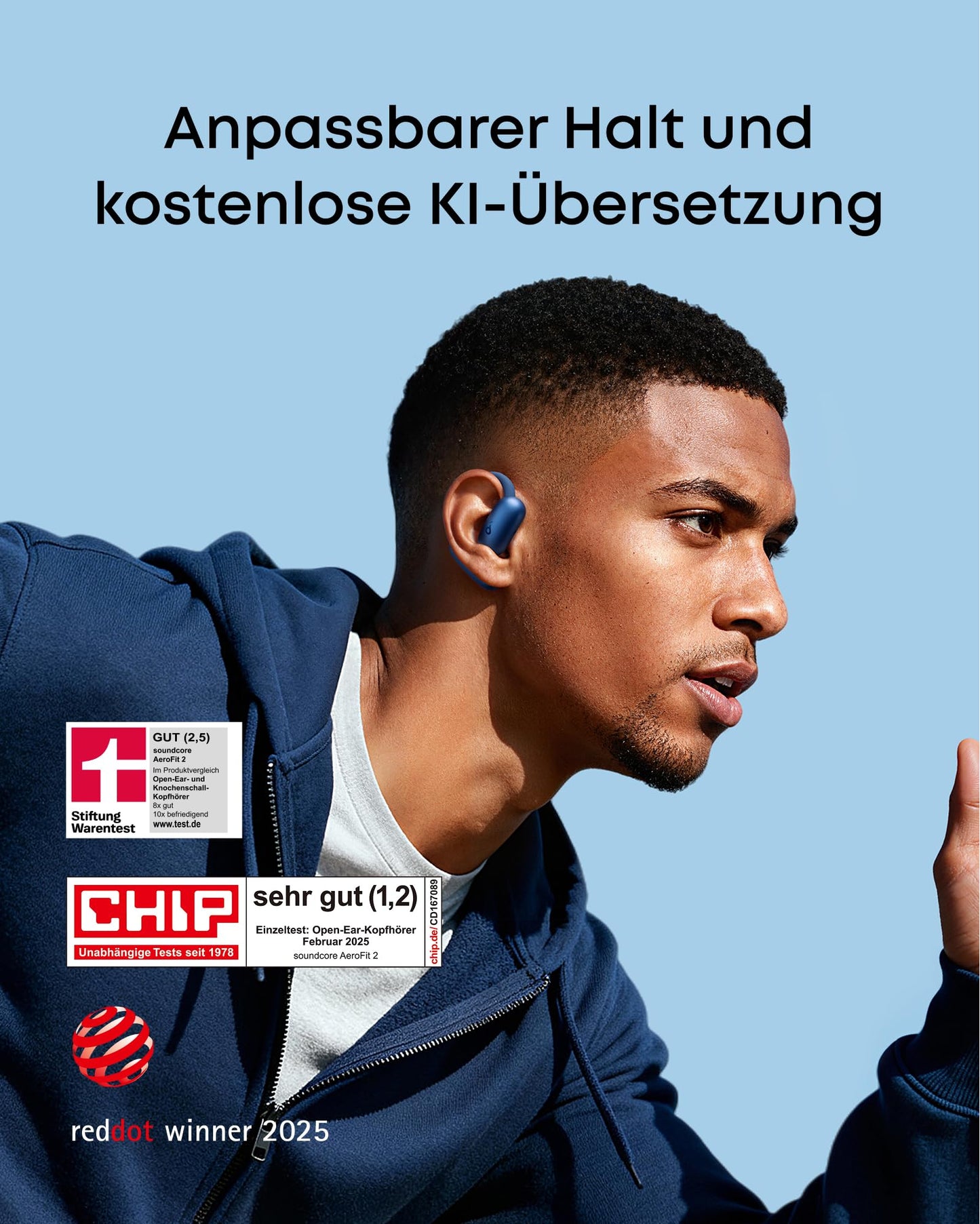soundcore AeroFit 2 by Anker, open-ear headphones, AI translation, adjustable ear hooks, firm hold, deep bass, Hi-Res audio, 42h playtime, Bluetooth 5.4, wireless charging, IP55, clear calls through AI - A3874