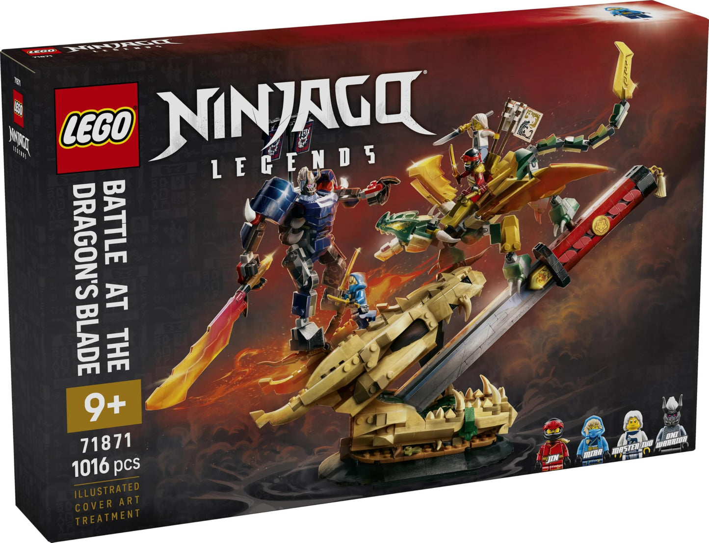 LEGO NINJAGO Showdown on the Dragon Blade - Ninja toy with dragon, mech action figure & 4 minifigures with katanas - children's room decoration - gift idea for ages 9 and up and fans - 71871