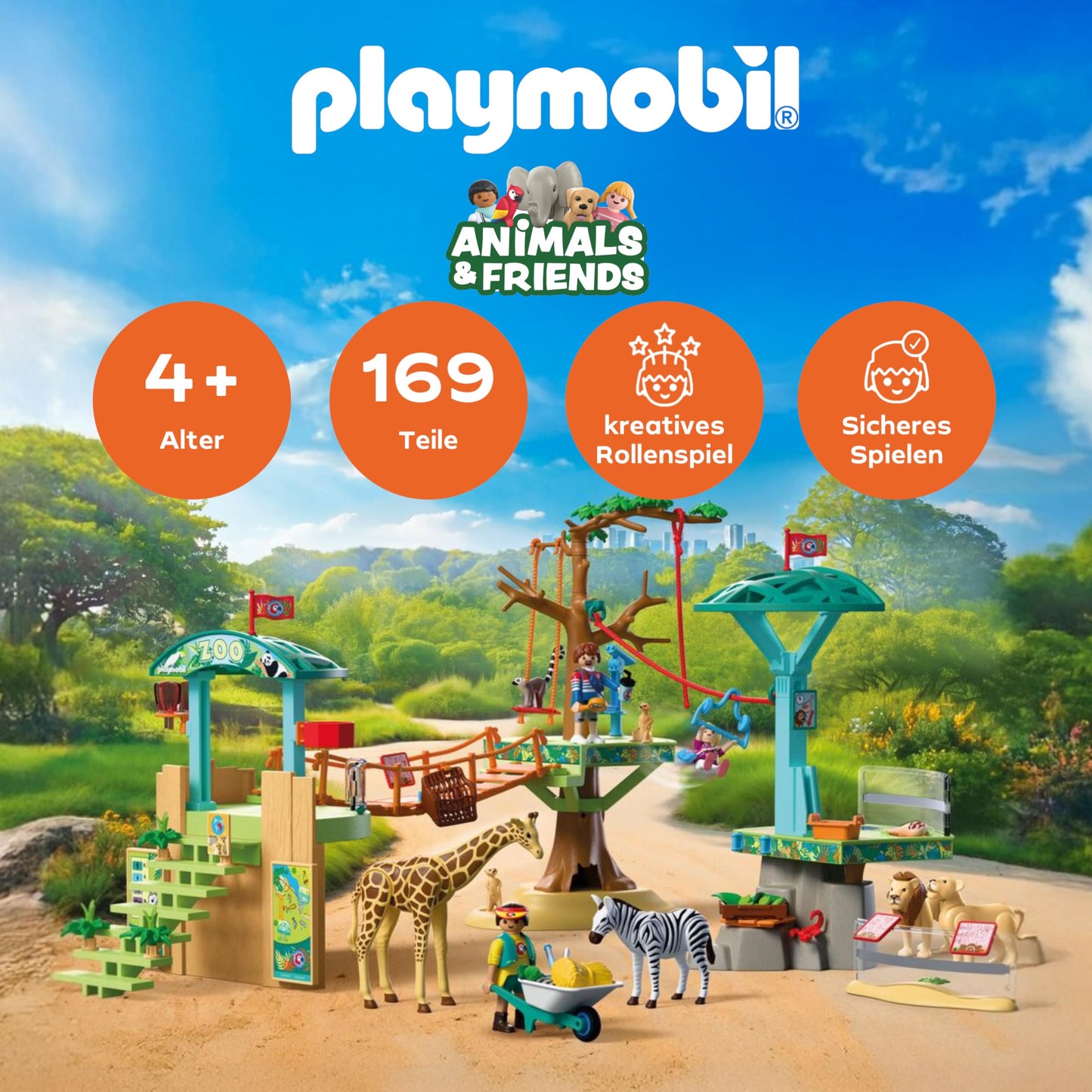 PLAYMOBIL | Animals & Friends | animal park | Zoo Wilderness Climbing Park | 3 platforms with cable car and suspension bridge | Children's toys from 4 years | 72070