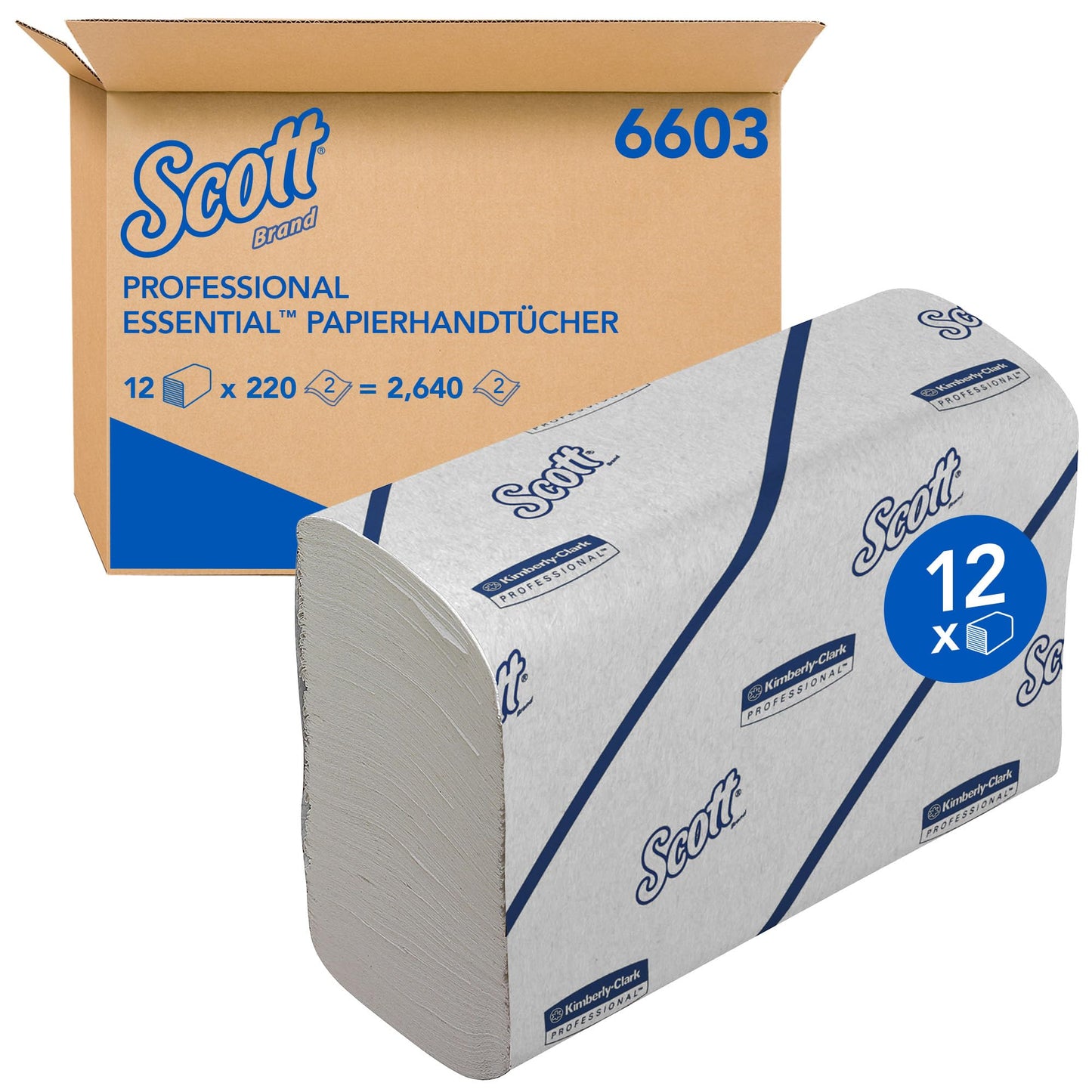 Scott Essential paper towels, 2-ply white narrowfold towel paper, made from FSC-certified paper, 12x 220 paper towels (2,640 in total), item no. 6603