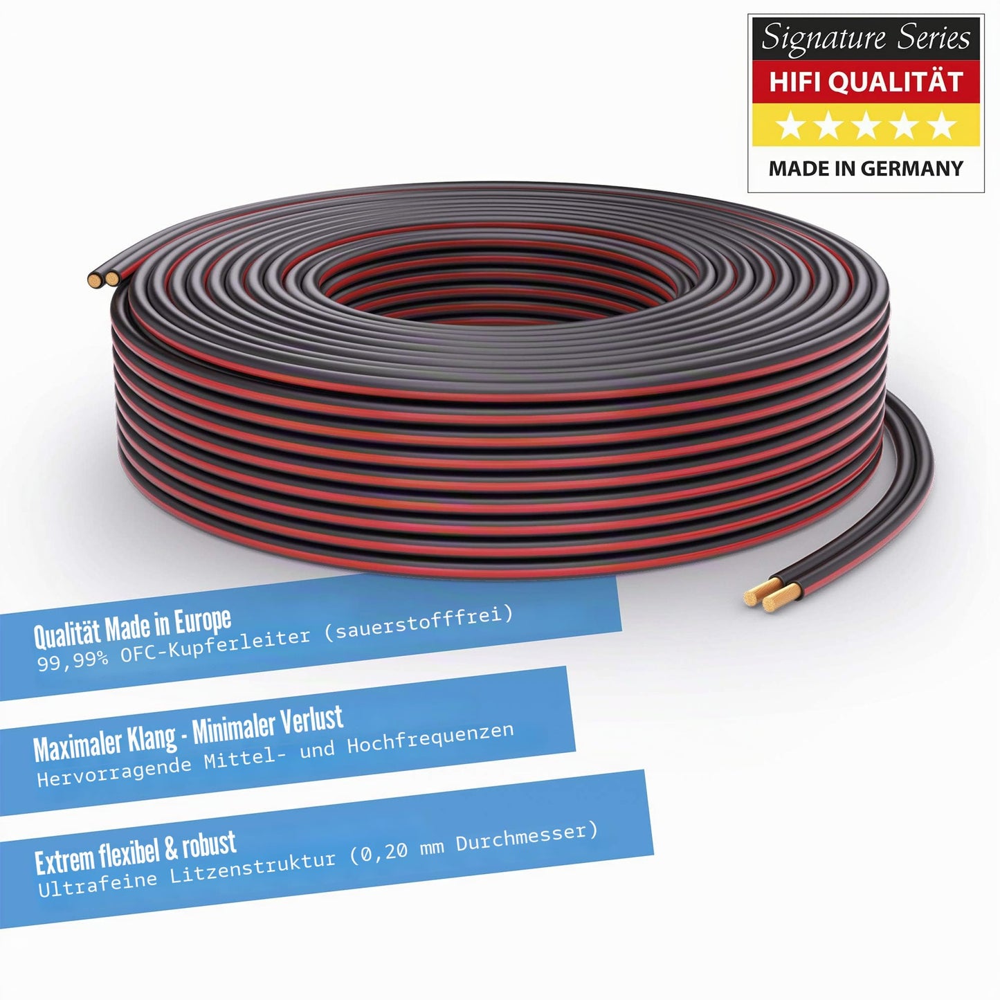 PureLink speaker cable OFC 2x1.50mm² (0.20mm), 50.0m, black with red characteristic curve - SE-SP052-050