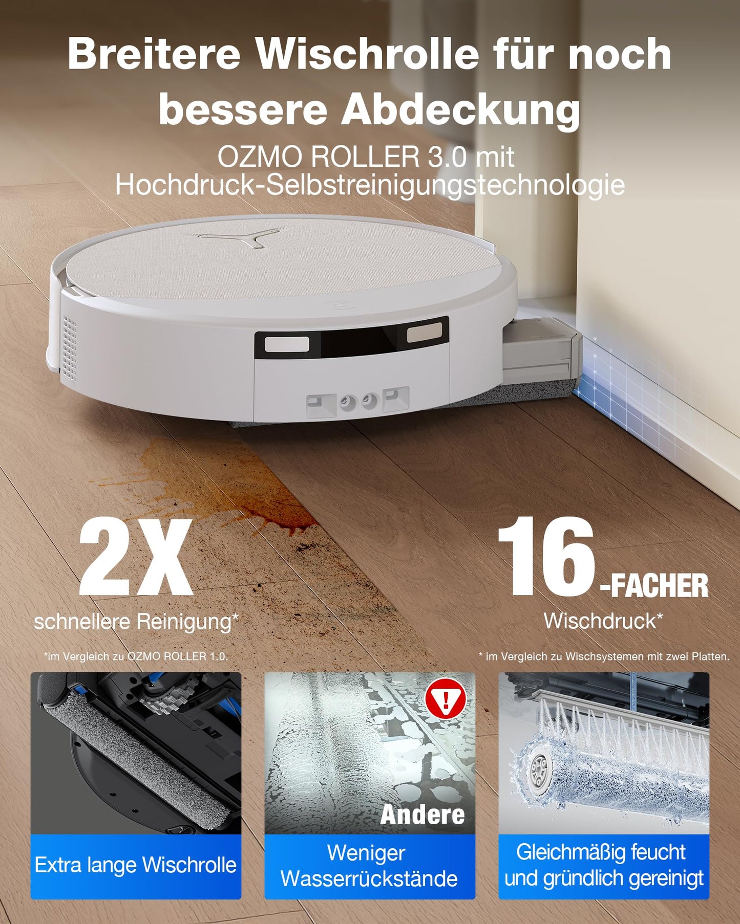 ECOVACS DEEBOT T90 PRO Omni robot vacuum cleaner with mopping function, robot vacuum cleaner 30,000 Pa, quick charging with PowerBoost, OZMO Roller 3.0 with TruEdge, automatic dosing of the cleaning solution, white
