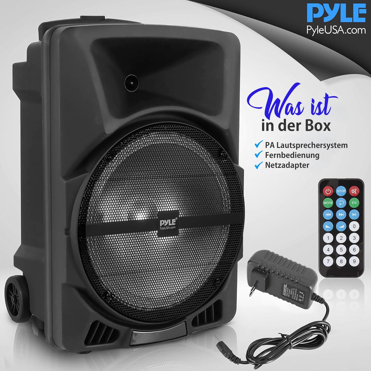 Pyle Music Box Bluetooth Large, 800W Party Speaker with DJ Lights, Telescopic Handle & Wheels, FM, USB, SD, AUX, EQ, Deep Bass, Boombox Sound, for Party, Outdoor, DJ, Wedding - PPHP1244B