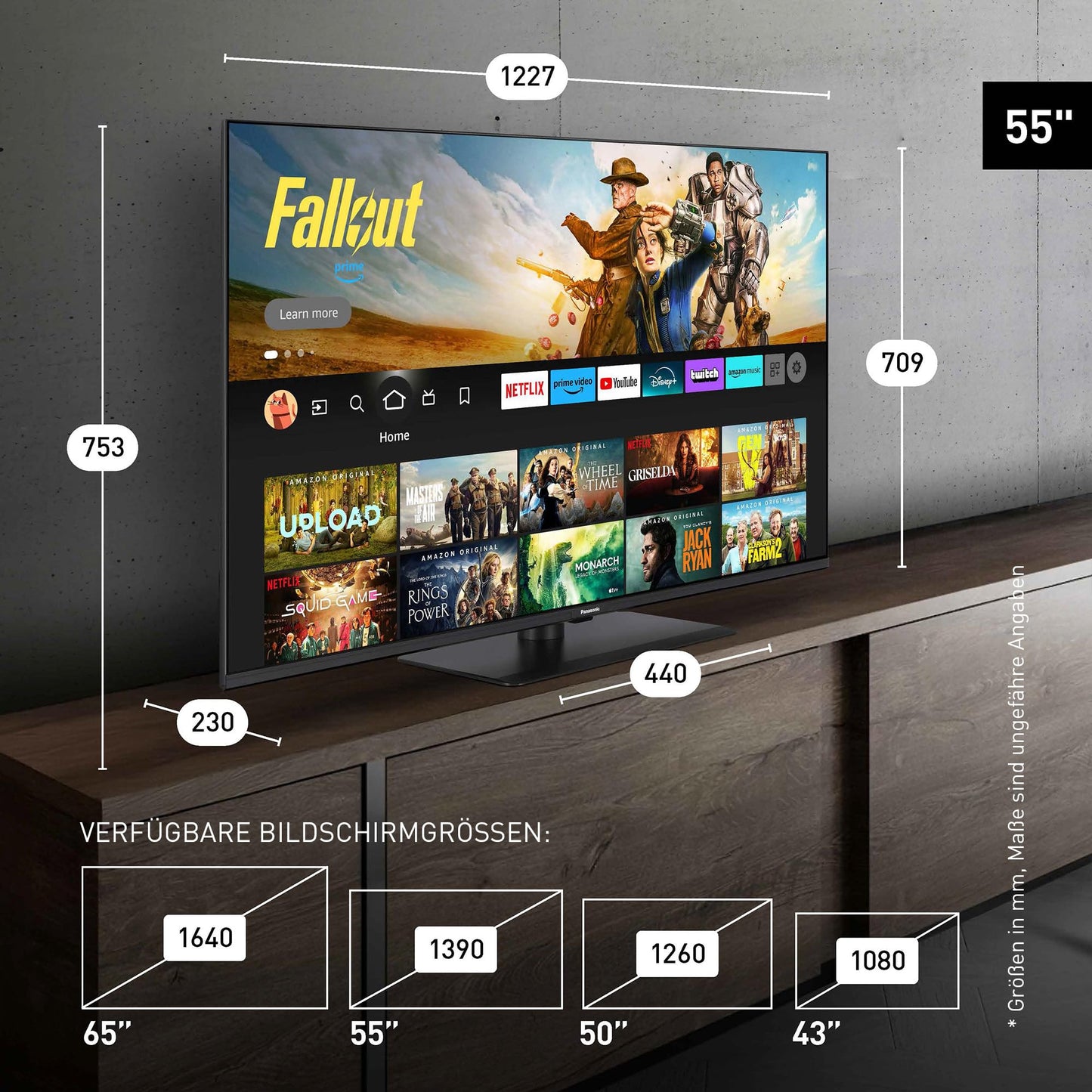 Panasonic Premium TV-55W85BEZC, 55 inch television 4K Ultra HD QLED, Fire TV