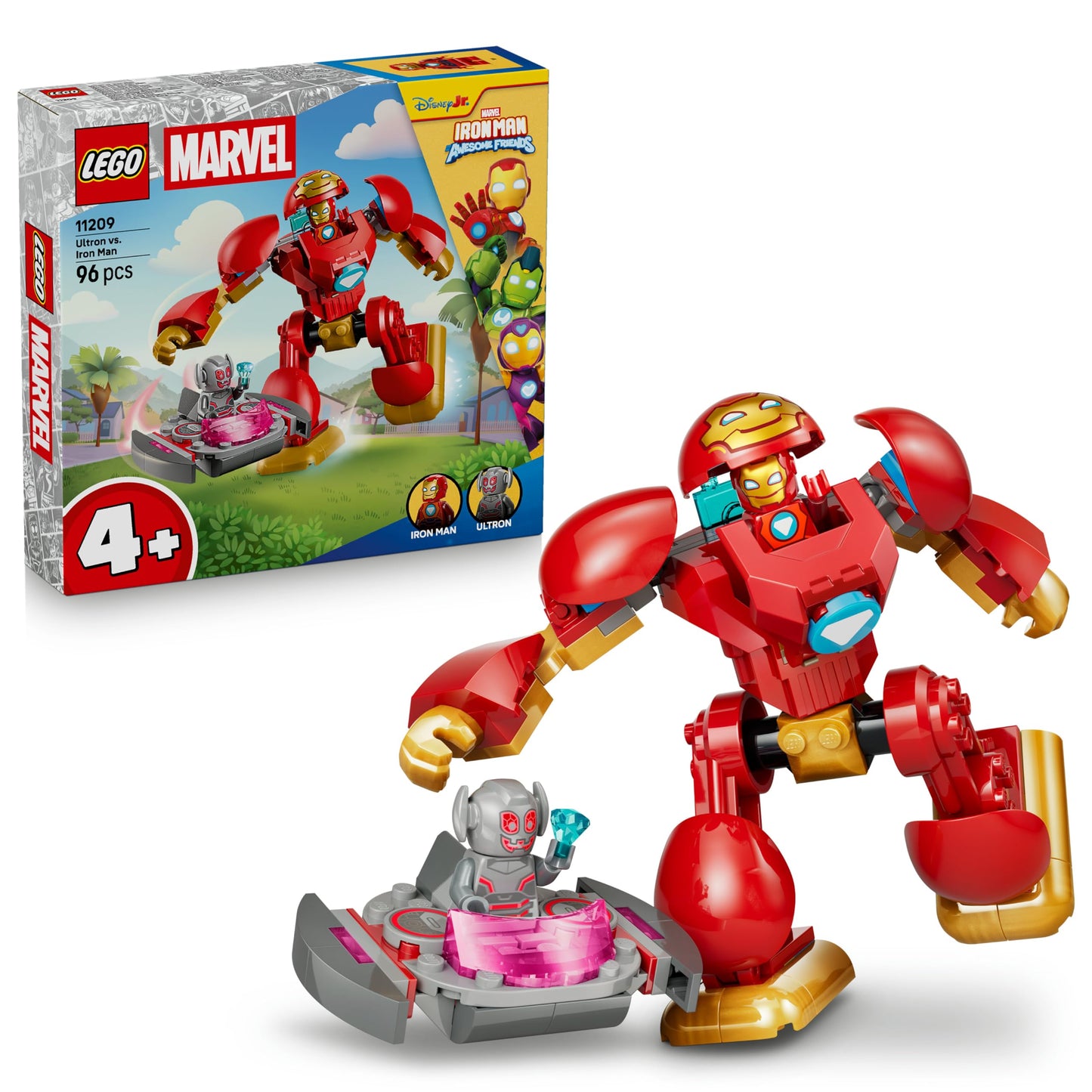 LEGO ǀ Marvel Iron Man and his fantastic friends Ultron vs. Iron Man - superhero toy with mech action figure & 2 minifigures - gift for boys aged 4 and up & fans of the series - 11209