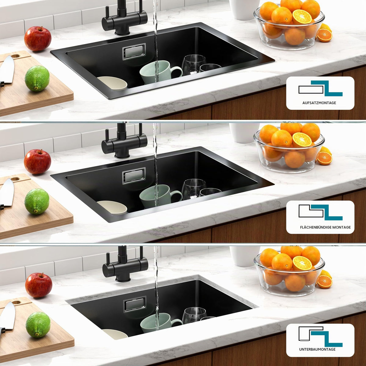 Black Stainless Steel Kitchen Sink 40 x 30 cm, 1 Bowl Sink - K4030BK