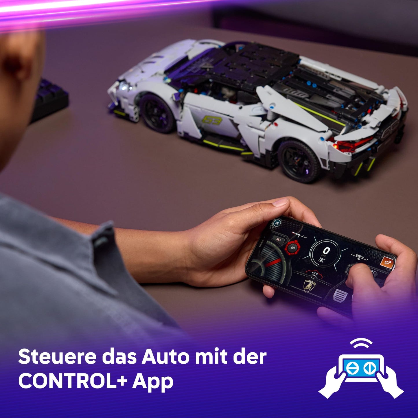 LEGO Technic Lamborghini Revuelto super sports car toy - remote control car model with light functions, steering and rechargeable battery hub - gift for boys aged 10 and over - 42214