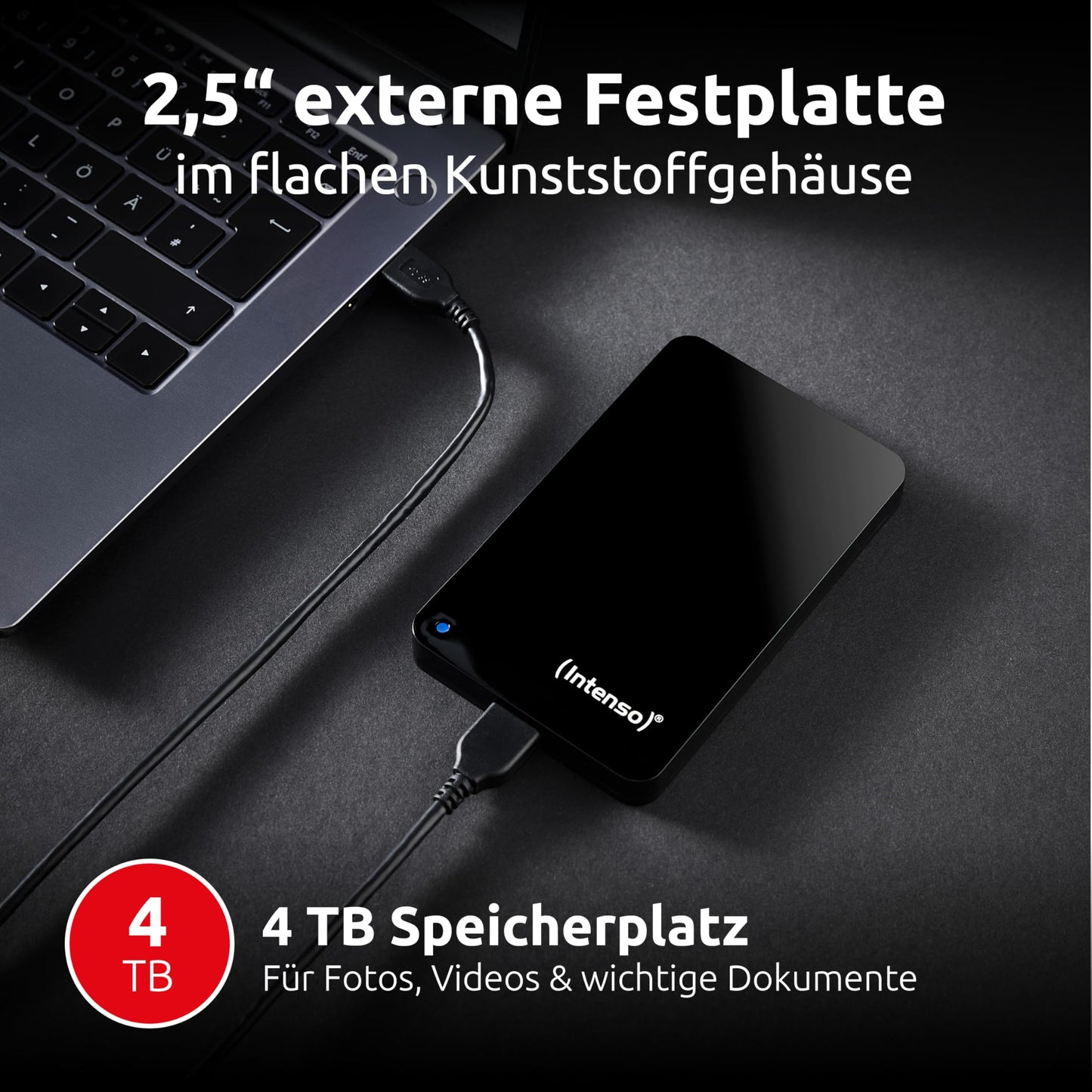 Intenso External Hard Drive 4TB 2.5" - USB 3.2 Gen 1x1 USB-A - 5400 rpm - Portable HDD with Protective Case - Compatible with Windows and Mac - Black - 6023512