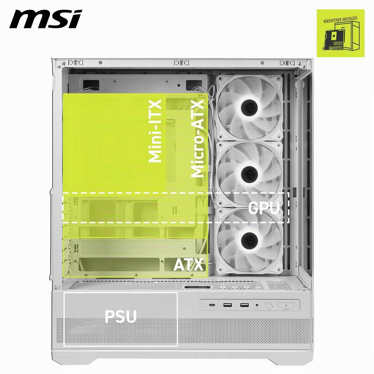MSI MAG Pano 110R PZ White – Mid-Tower Gaming PC Case - 306-7G28W21-JA4